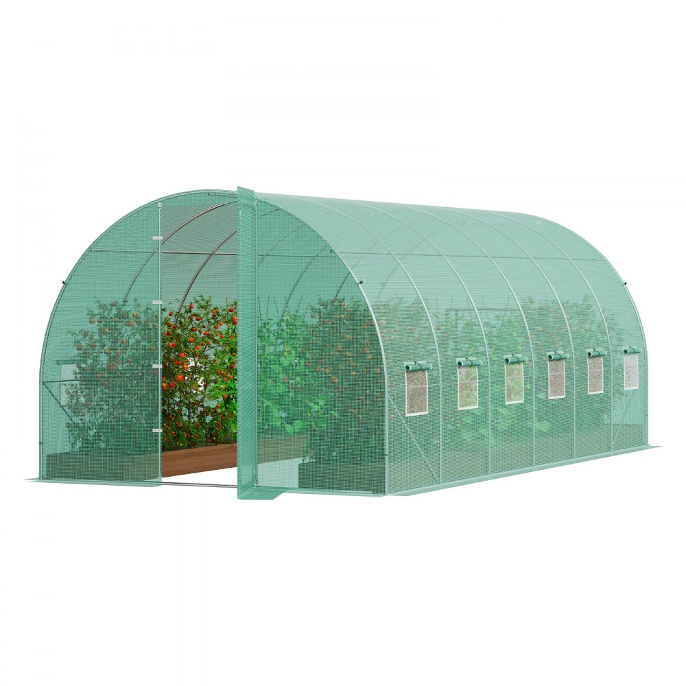VEVOR Walk-in Tunnel Greenhouse 19.36x9.68x7.4ft Galvanized Frame PE Cover Green