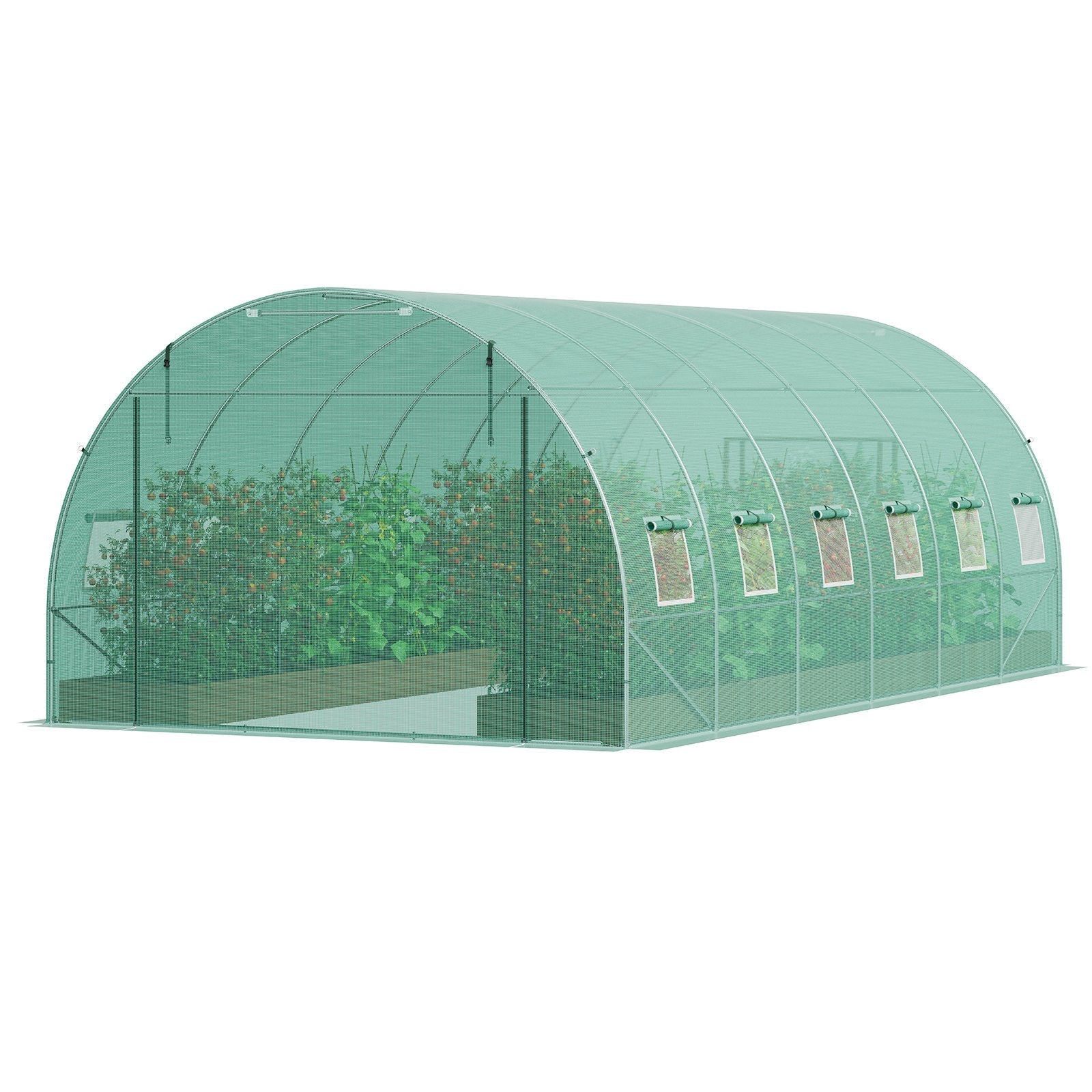VEVOR Walk-in Tunnel Greenhouse 19.36x9.68x6.5ft Galvanized Frame PE Cover Green