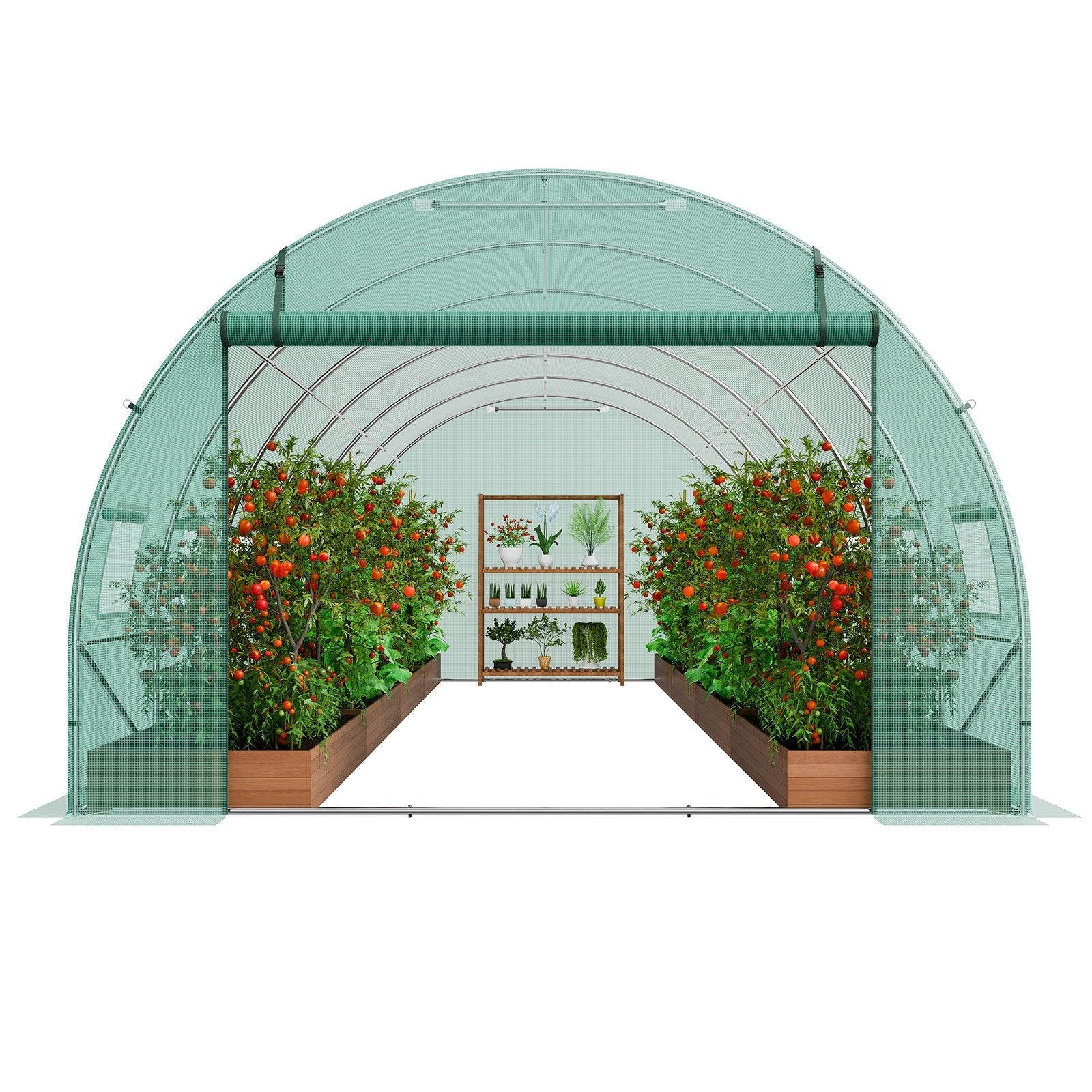 VEVOR Walk-in Tunnel Greenhouse 19.36x9.68x6.5ft Galvanized Frame PE Cover Green