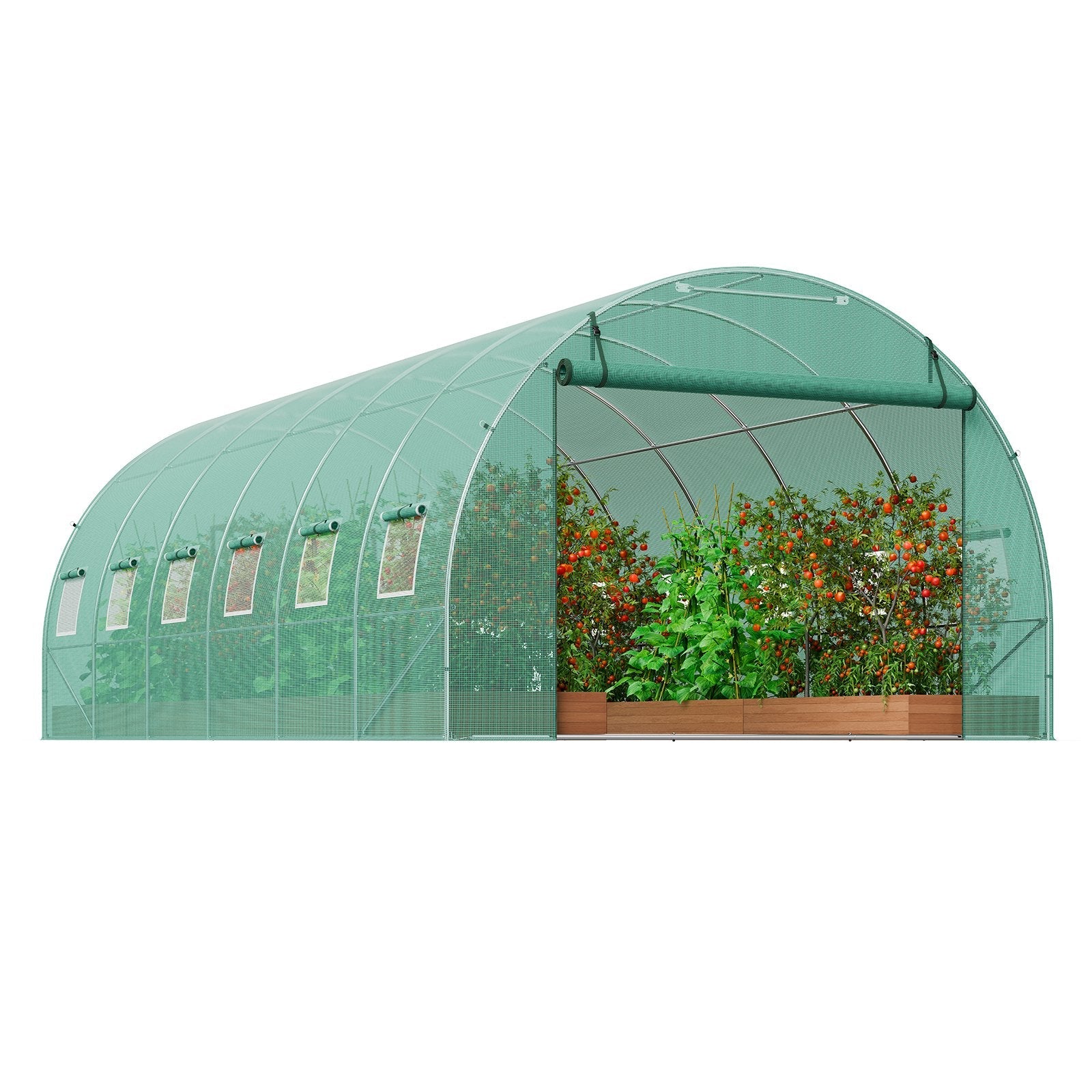 VEVOR Walk-in Tunnel Greenhouse 19.36x9.68x6.5ft Galvanized Frame PE Cover Green