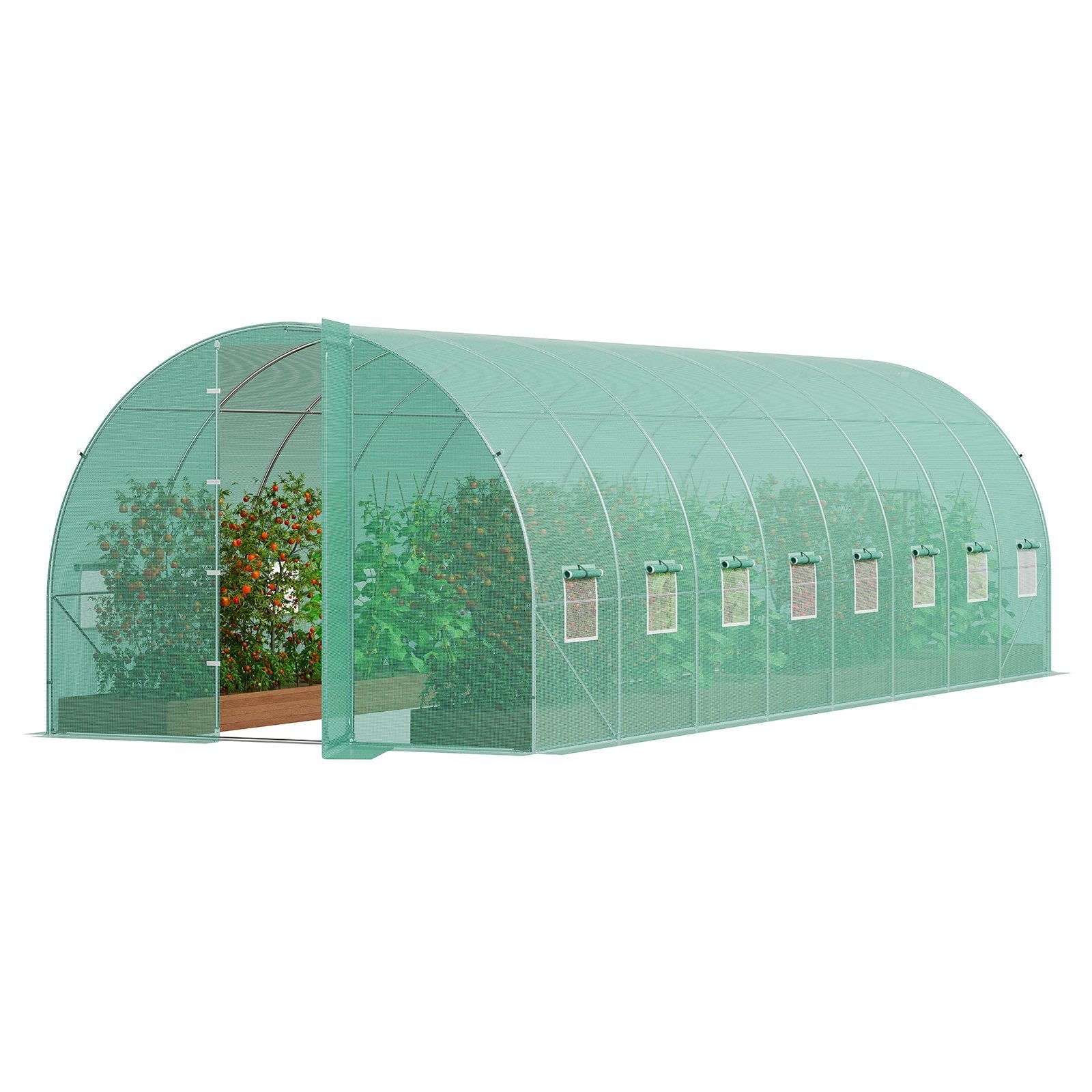 VEVOR Walk-in Tunnel Greenhouse 27.38x9.5x7.38ft Galvanized Frame PE Cover Green