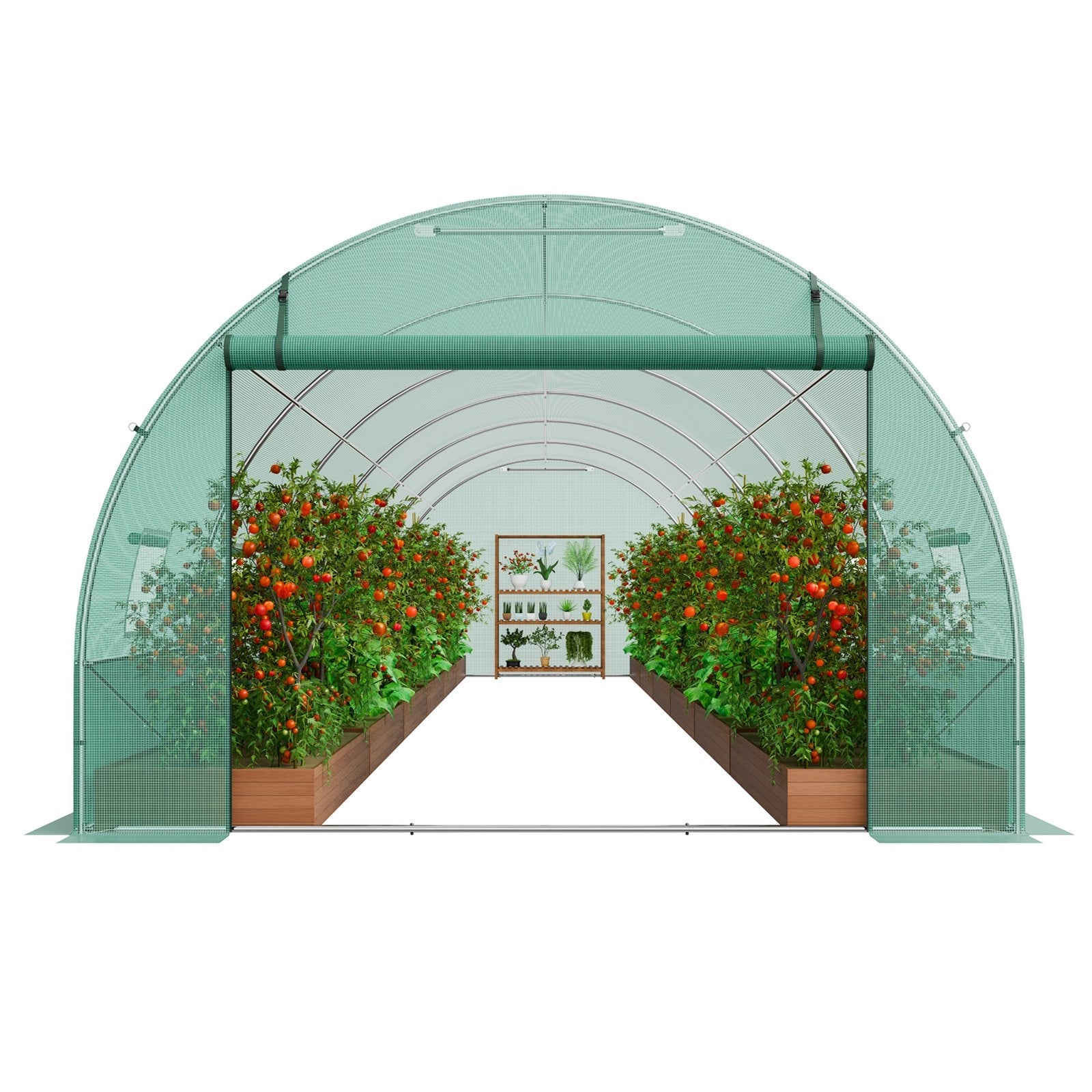 VEVOR Walk-in Tunnel Greenhouse 29.2x9.7x6.5ft Galvanized Frame PE Cover Green