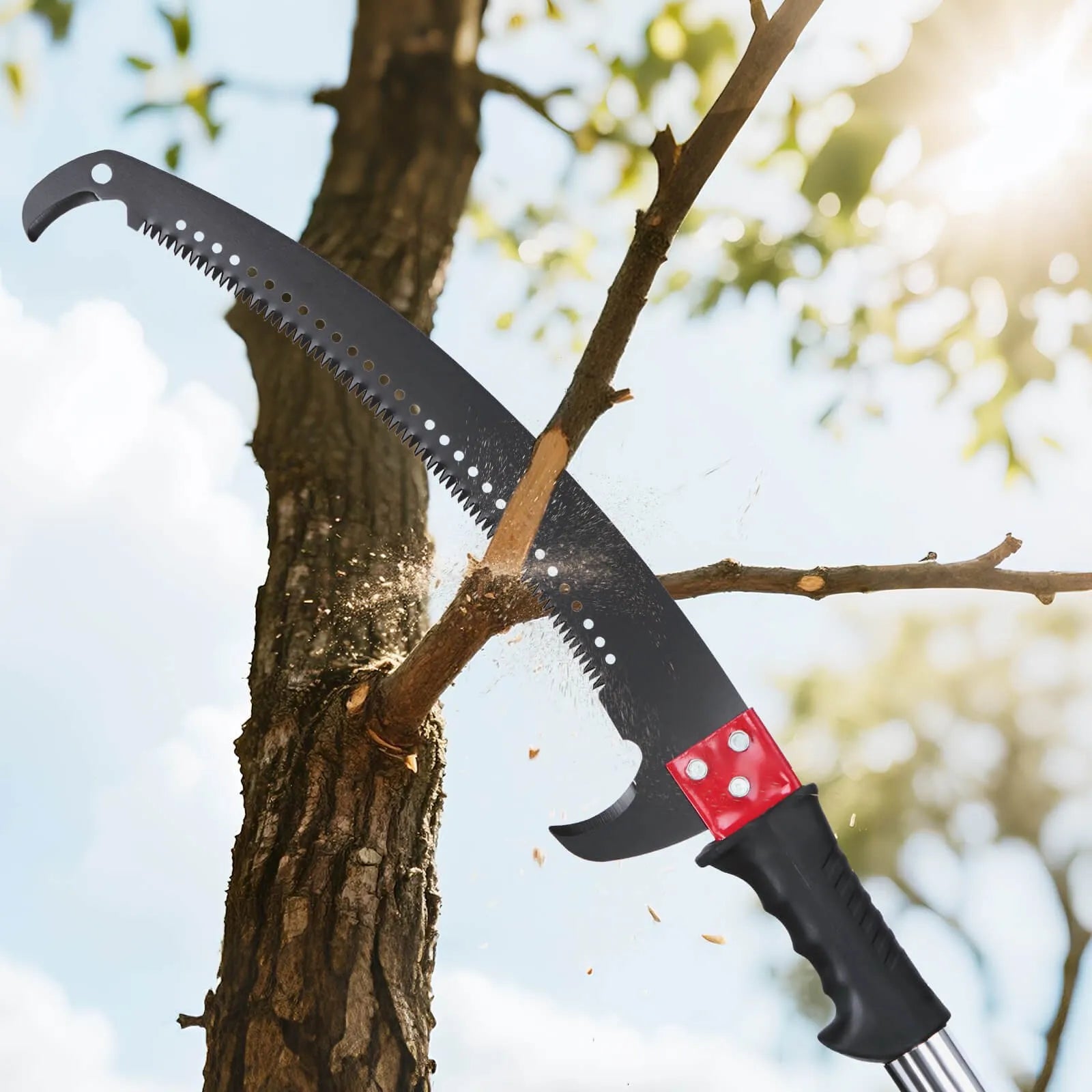 27 ft Extendable Manual Pole Saw with Fiberglass Handle, High Reach Tree Pruner – Standard or with Pruning Scissors