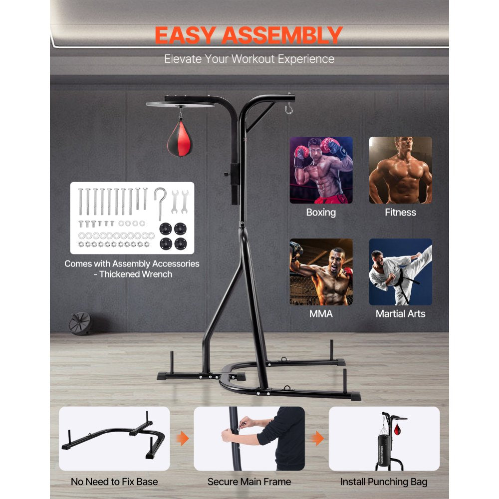 VEVOR 2 in 1 Punching Bag Stand, Steel Heavy Duty Workout Equipment, Adjustable Height Boxing Punching Bag and Speed Bag Stand, Freestanding Sandbag Rack
