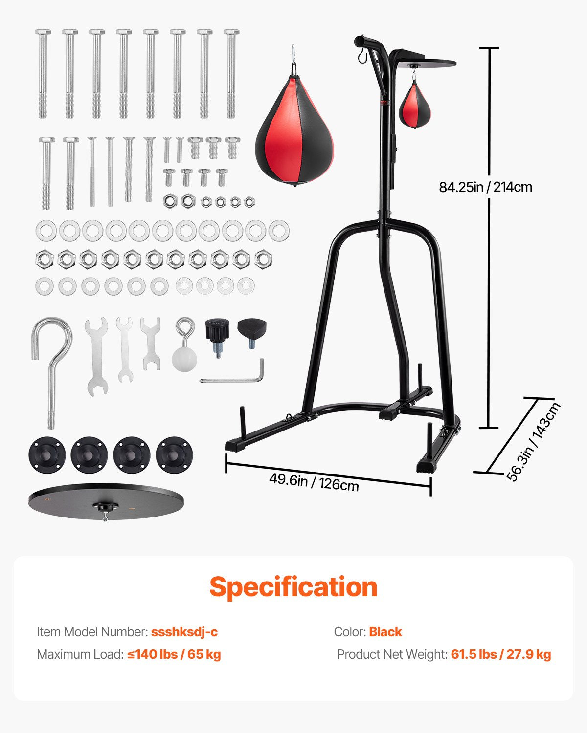 VEVOR 2 in 1 Punching Bag Stand, Steel Heavy Duty Workout Equipment, Adjustable Height Boxing Punching Bag and Speed Bag Stand, Freestanding Sandbag Rack