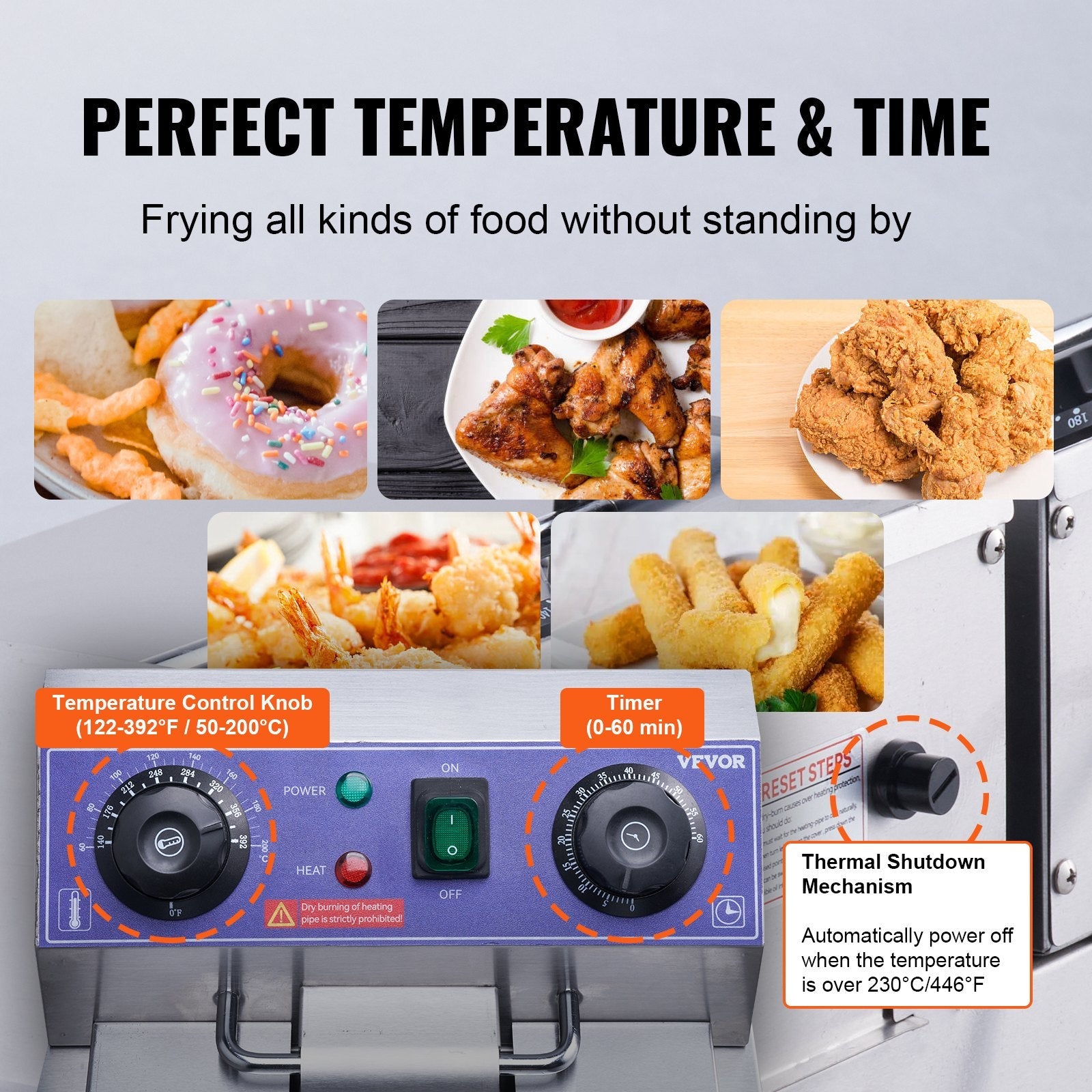 VEVOR Commercial Electric Deep Fryer, 24L 3000W Dual Removable Basket, Stainless Steel Electric Countertop Fryer with Time Control and Oil Filtration, Deep Fryer for Commercial Restaurant Use, Silver