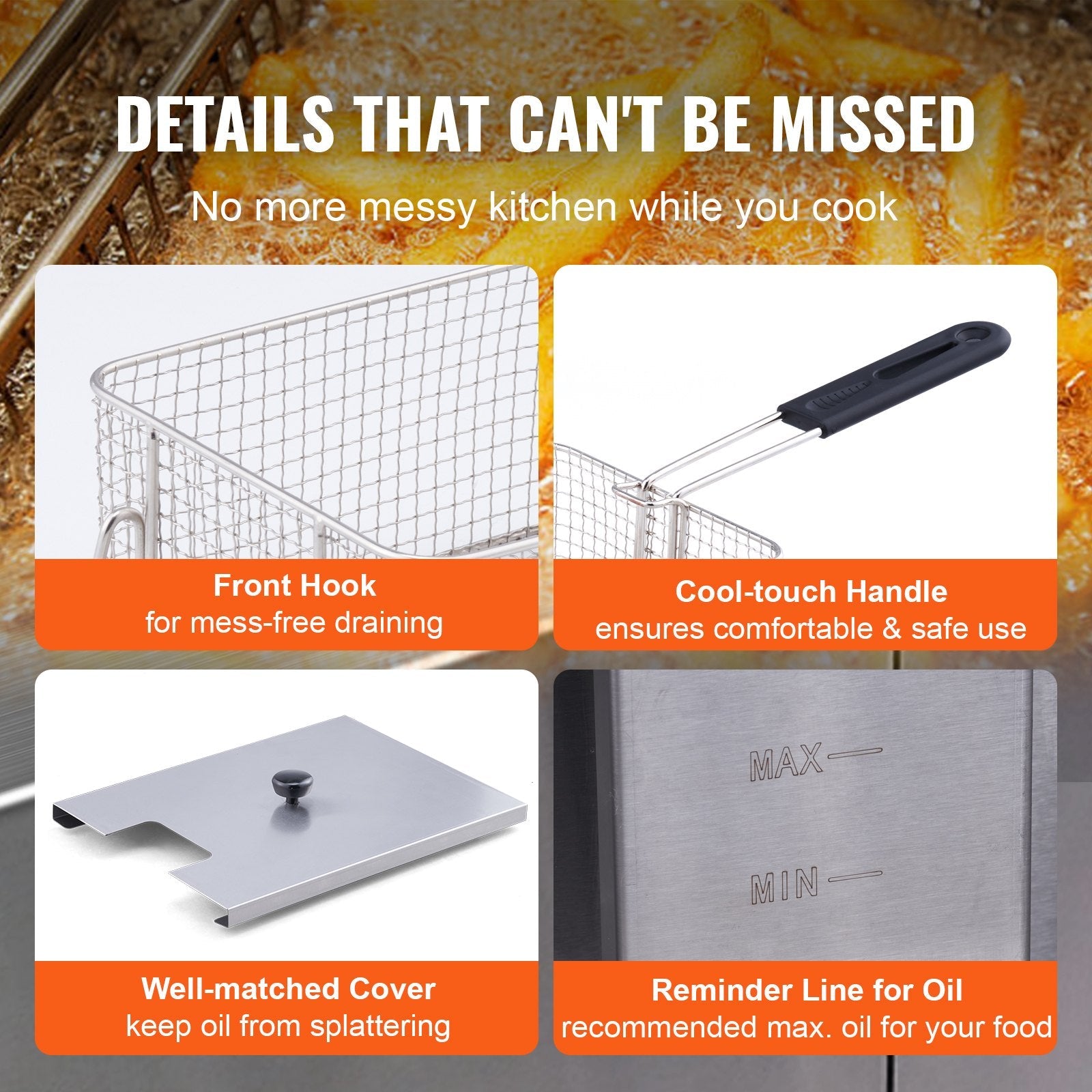 VEVOR Commercial Electric Deep Fryer, 24L 3000W Dual Removable Basket, Stainless Steel Electric Countertop Fryer with Time Control and Oil Filtration, Deep Fryer for Commercial Restaurant Use, Silver