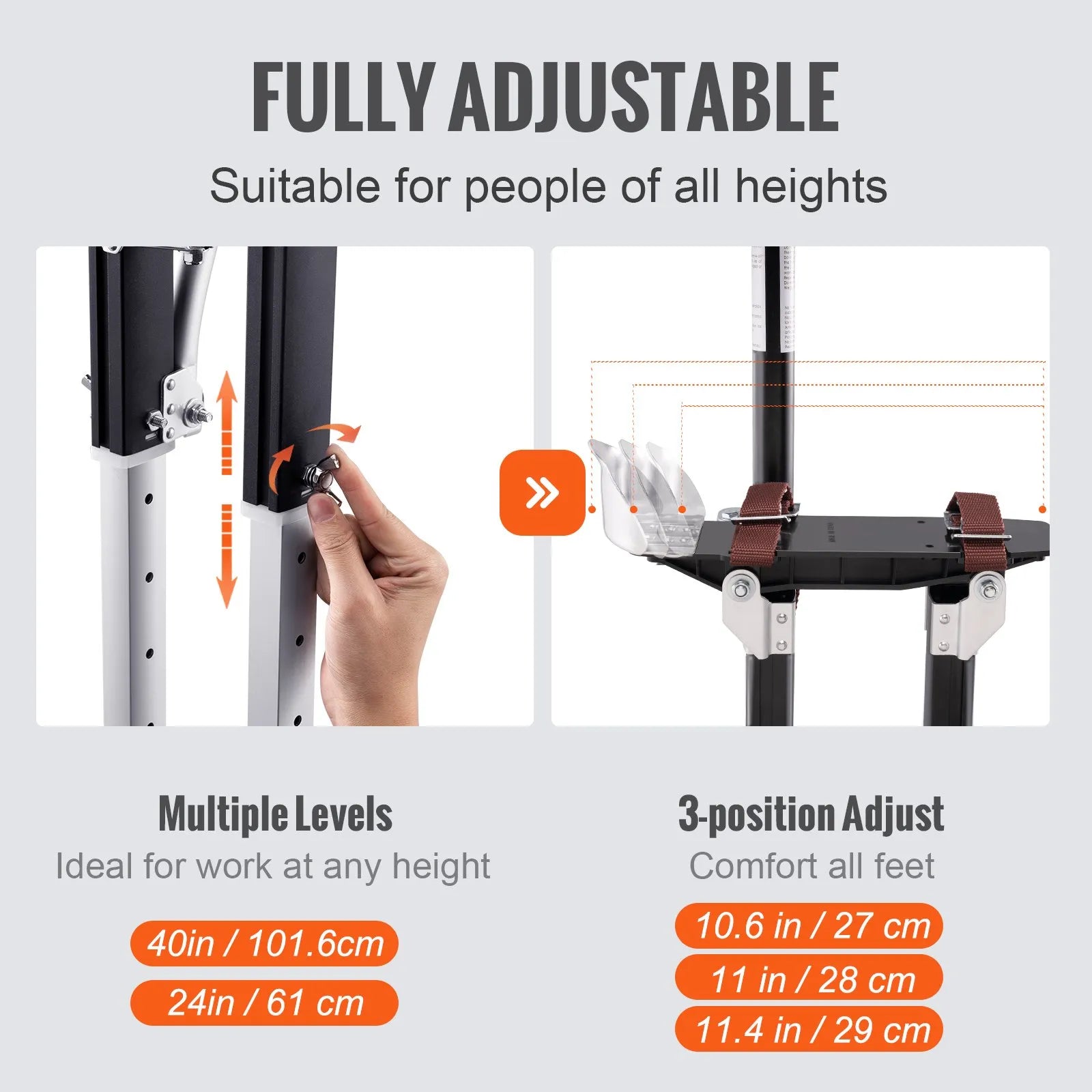 VEVOR Drywall Stilts Aluminum Tool Stilts 24''-40'' Adjustable Painting Black