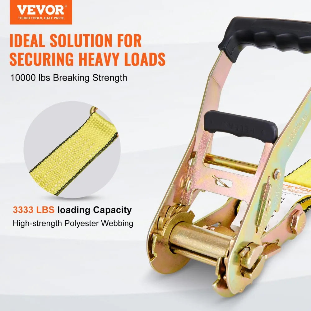 VEVOR Ratchet Tie Down Straps (4PK), 10000 lb Break Strength, Double J Hook Includes 4 Premium 2" x 27' Rachet Tie Downs with Padded Handles, for Moving Securing Cargo, Appliances, Lawn Equipment