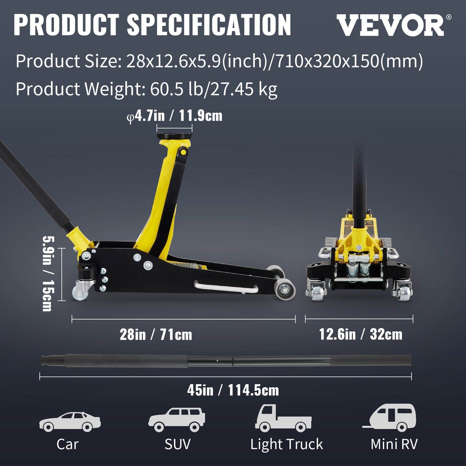 VEVOR Floor Jack, 2.5 Ton Low Profile Floor Jack, Aluminum And Steel Racing Floor Jack with Dual Pistons Quick Lift Pump, 3-3/4"-18-7/10" Height Lifting Range