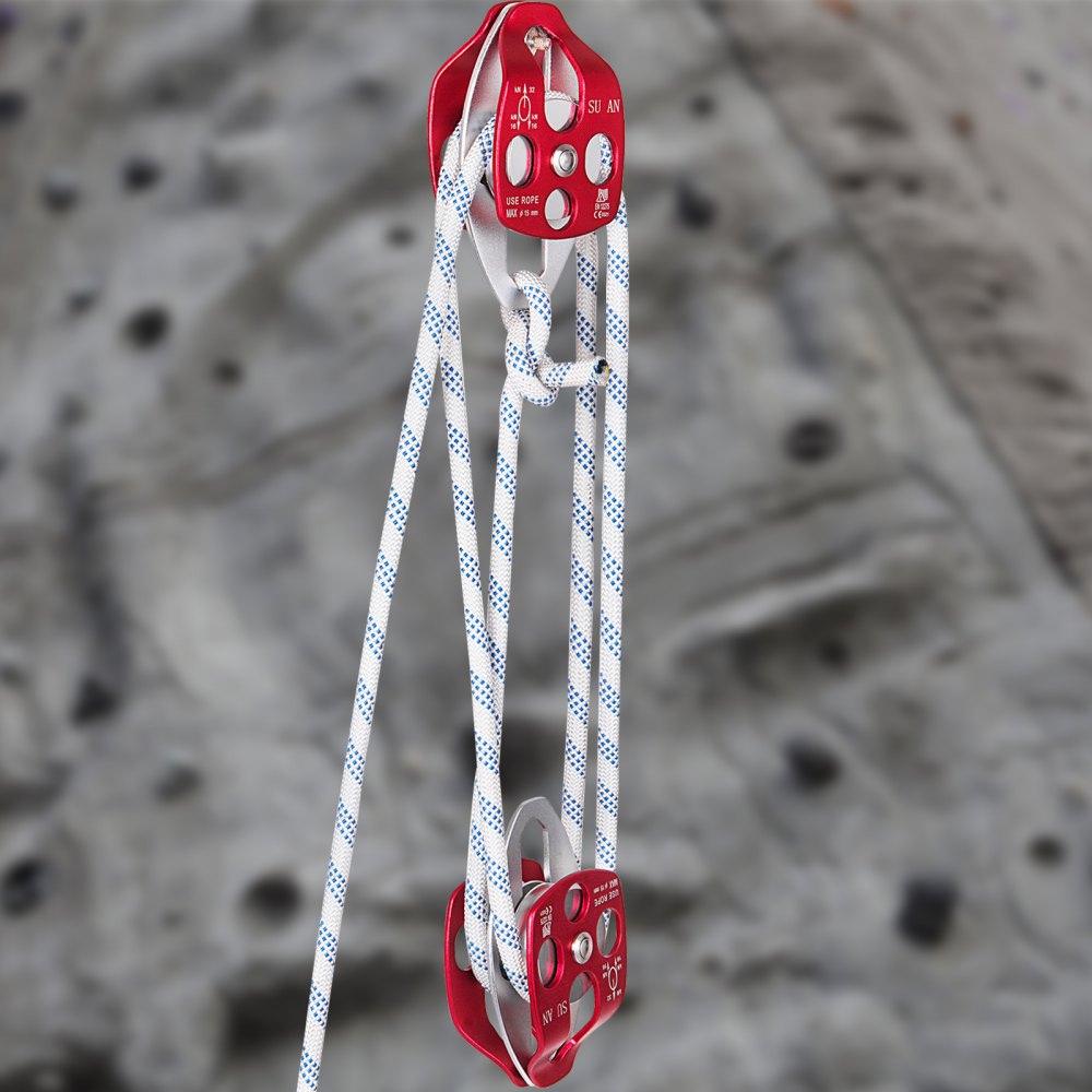 VEVOR Twin Sheave Block and Tackle 2/5-1/2Inch 100-200Ft Twin Sheave Block with Braid Rope 6600-7705LBS Double Pulley Rigging