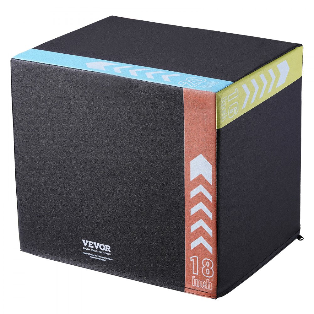 VEVOR 3 in 1 Plyometric Jump Box, 20/18/16 Inch Cotton Plyo Box, Platform & Jumping Agility Box, Anti-Slip Fitness Exercise Step Up Box for Home Gym Training, Conditioning Strength Training, Black