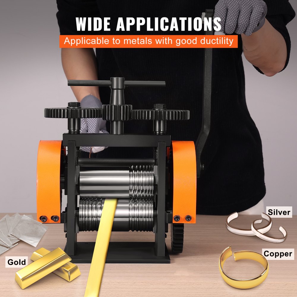 VEVOR Rolling Mill, 1.77"/45 mm Jewelry Rolling Mill Machine, 1: 2.4 Gear Ratio, 3-in-1 Multi-function Rolling Mill, 0-6 mm Press Thickness for Metal Jewelry Making Sheet Square Wire Semicircle