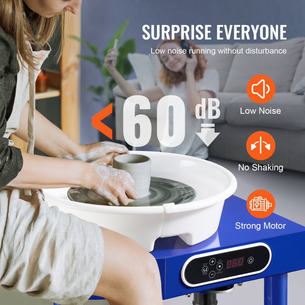 VEVOR Pottery Wheel, 10in Ceramic Wheel Forming Machine, Adjustable 60-300RPM Speed Manual LCD Panel, Foot Pedal ABS Detachable Basin, Sculpting Tool Apron Accessory Kit for Work Art Craft DIY