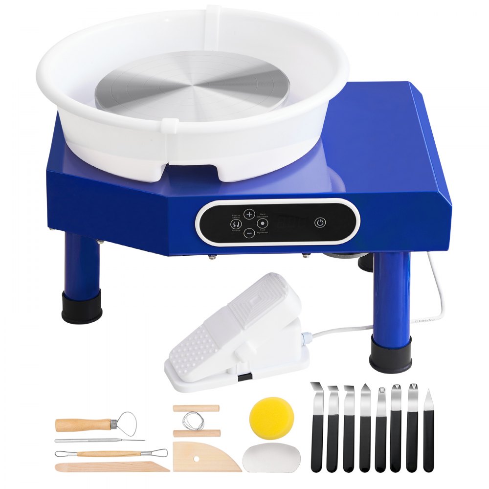 VEVOR Pottery Wheel, 10in Ceramic Wheel Forming Machine, Adjustable 60-300RPM Speed Manual LCD Panel, Foot Pedal ABS Detachable Basin, Sculpting Tool Apron Accessory Kit for Work Art Craft DIY