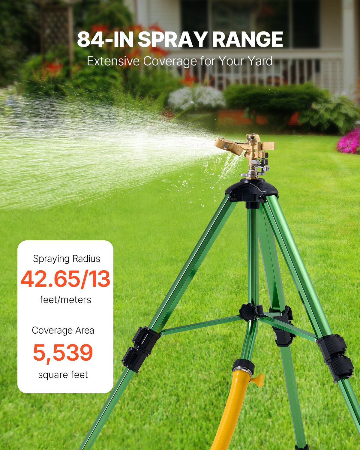 VEVOR Tripod Sprinkler 360° Spray Heavy Duty Sprinklers for Lawn Garden Green