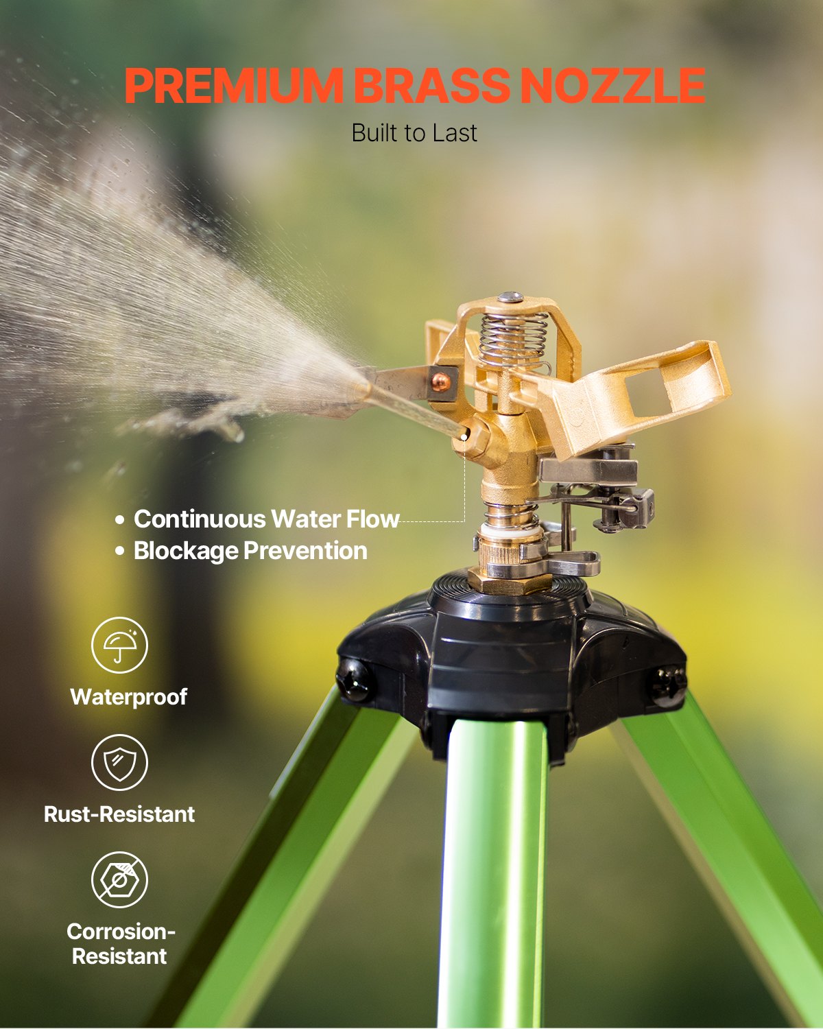 VEVOR Tripod Sprinkler 360° Spray Heavy Duty Sprinklers for Lawn Garden Green