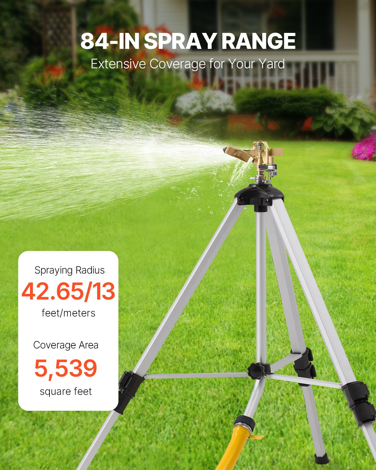VEVOR Tripod Sprinkler 360° Spray Heavy Duty Sprinklers for Lawn Garden Gray