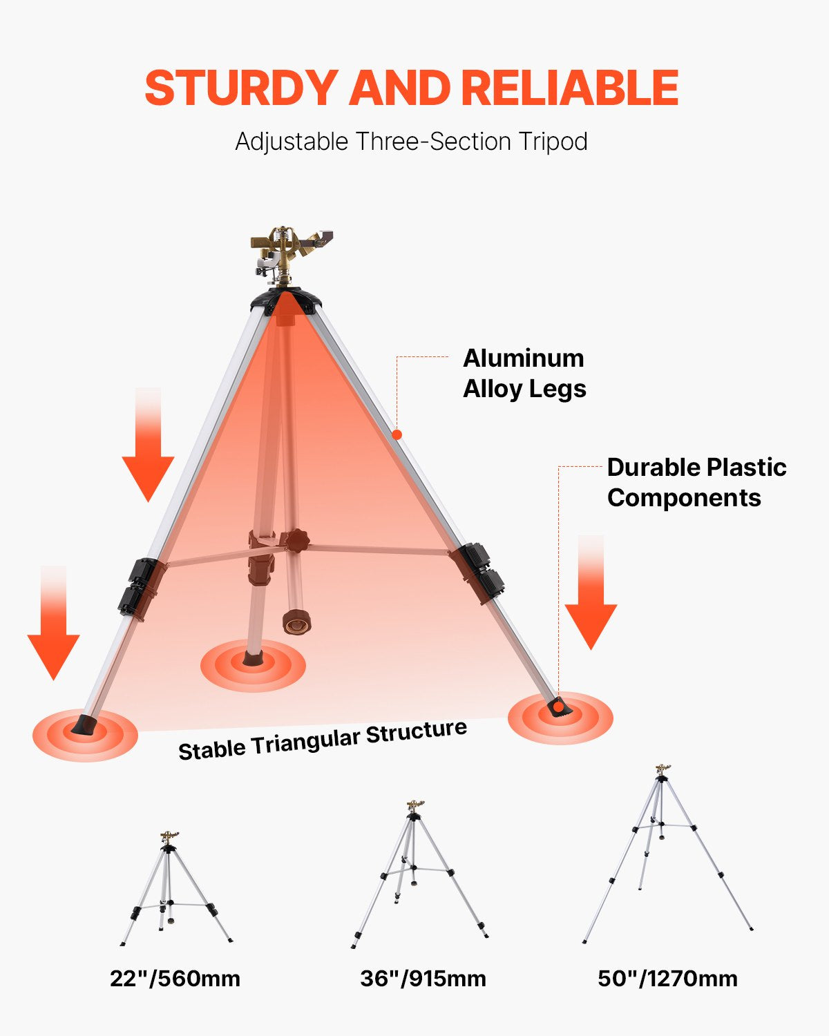 VEVOR Tripod Sprinkler 360° Spray Heavy Duty Sprinklers for Lawn Garden Gray