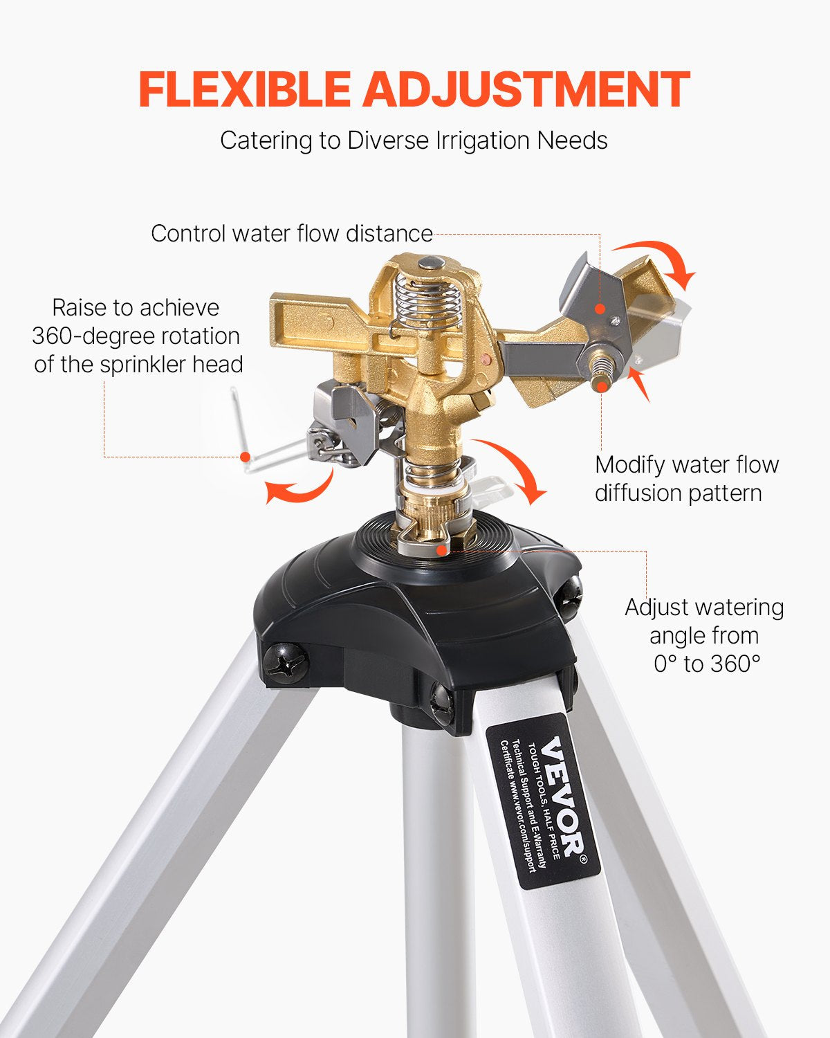VEVOR Tripod Sprinkler 360° Spray Heavy Duty Sprinklers for Lawn Garden Gray