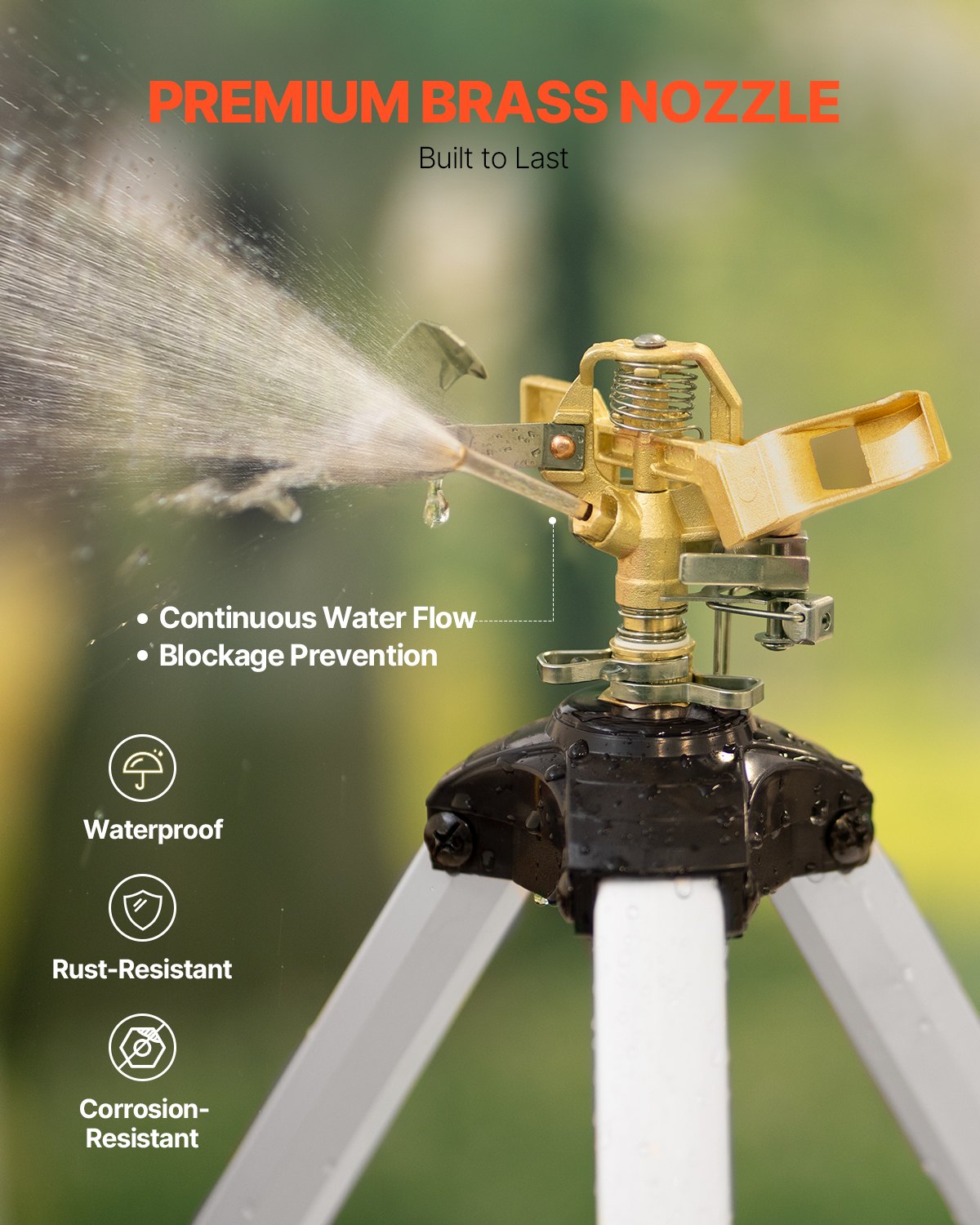 VEVOR Tripod Sprinkler 360° Spray Heavy Duty Sprinklers for Lawn Garden Gray