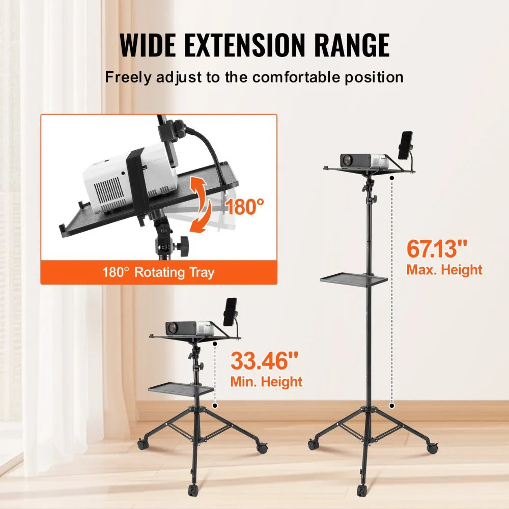 VEVOR Projector Stand with Wheels Laptop Stand Tripod Height from 31.3 to 67.3"