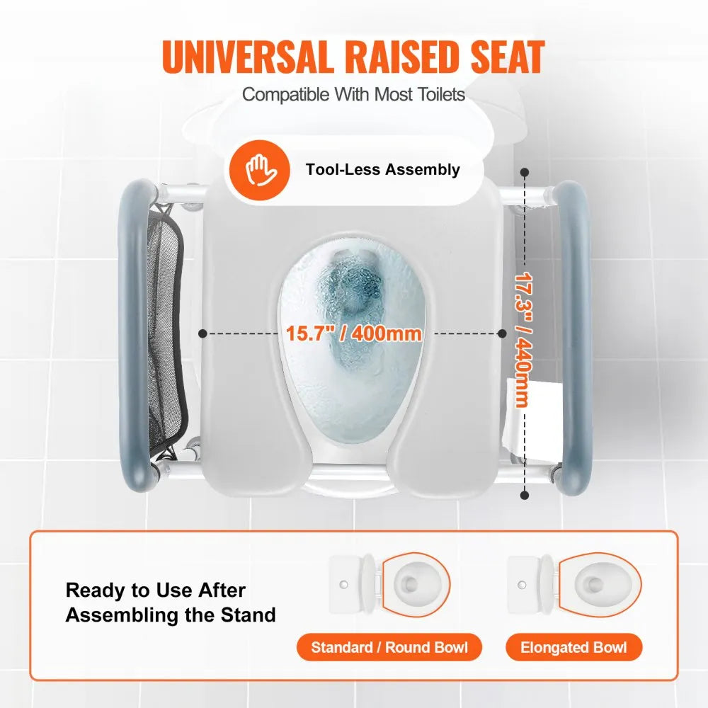 VEVOR Raised Toilet Seat, 7-Position Height Adjustment 19.3" - 25.2", 350lbs Weight Capacity, with Comfort Padded Aluminum Frame, Universal Toilet Seat Riser, for Elderly, Handicap, Pregnant, Medical