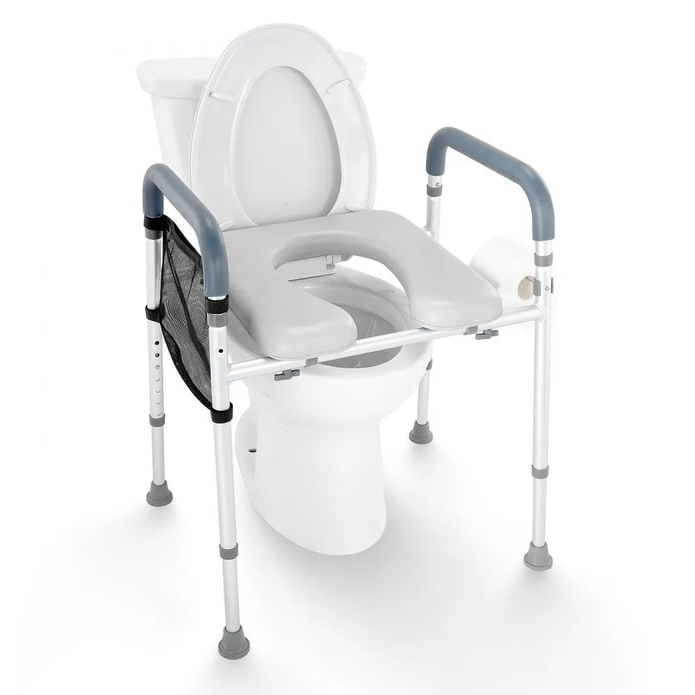 VEVOR Raised Toilet Seat, 7-Position Height Adjustment 19.3" - 25.2", 350lbs Weight Capacity, with Comfort Padded Aluminum Frame, Universal Toilet Seat Riser, for Elderly, Handicap, Pregnant, Medical