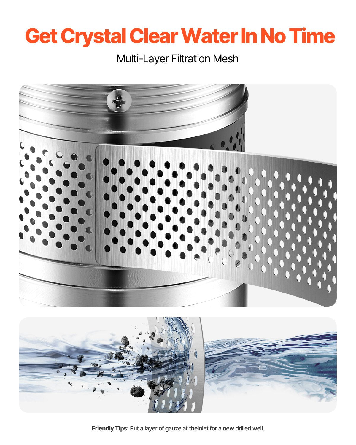 VEVOR 1.5HP Deep Well Submersible Pump Stainless Steel Water Pump 31.7GPM 276ft