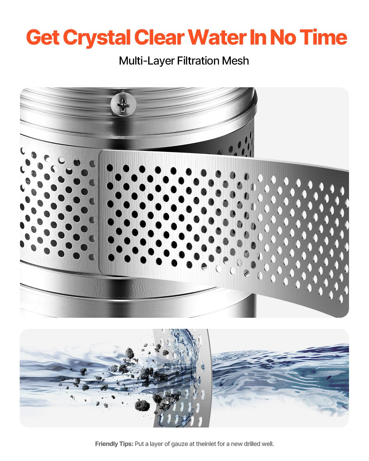 VEVOR 1HP Deep Well Submersible Pump Stainless Steel Water Pump 31.7 GPM 207 ft