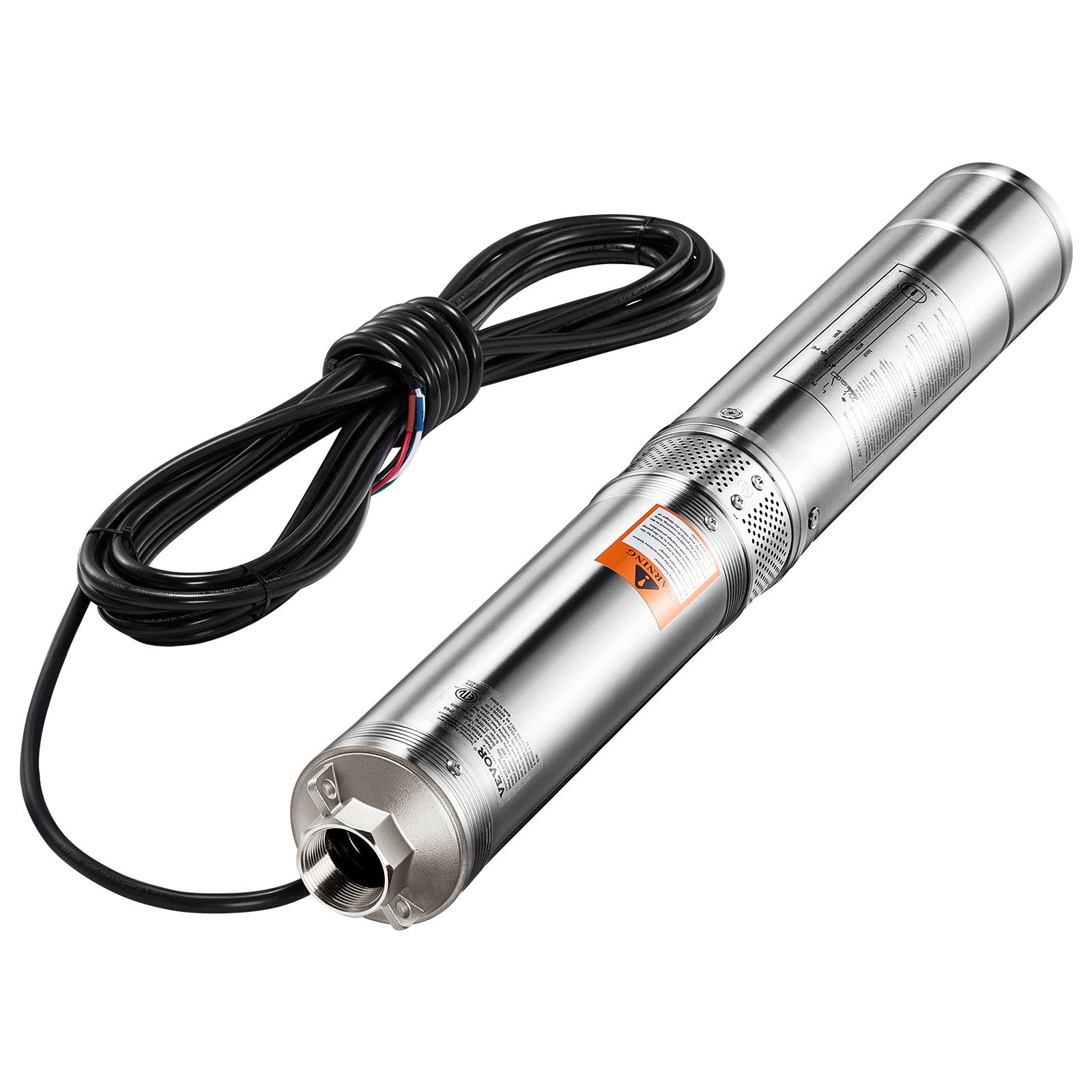 VEVOR 1HP Deep Well Submersible Pump Stainless Steel Water Pump 31.7 GPM 207 ft