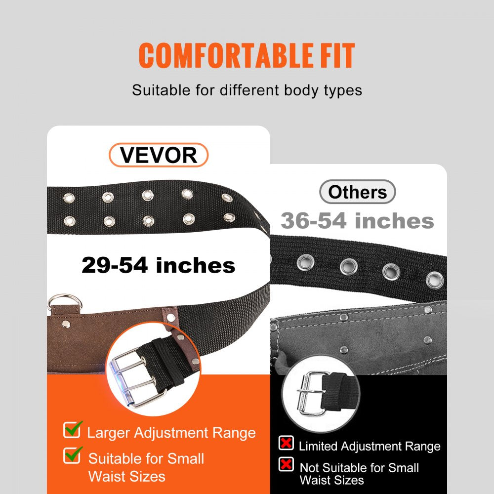 VEVOR Tool Belt, 13 Pockets, Adjusts from 29 Inches to 54 Inches, Leather Heavy Duty Tool Pouch Bag with Dual Hammer Loops, Tool Bag for Electrician, Carpenter, Handyman, Construction, Framer, Brown