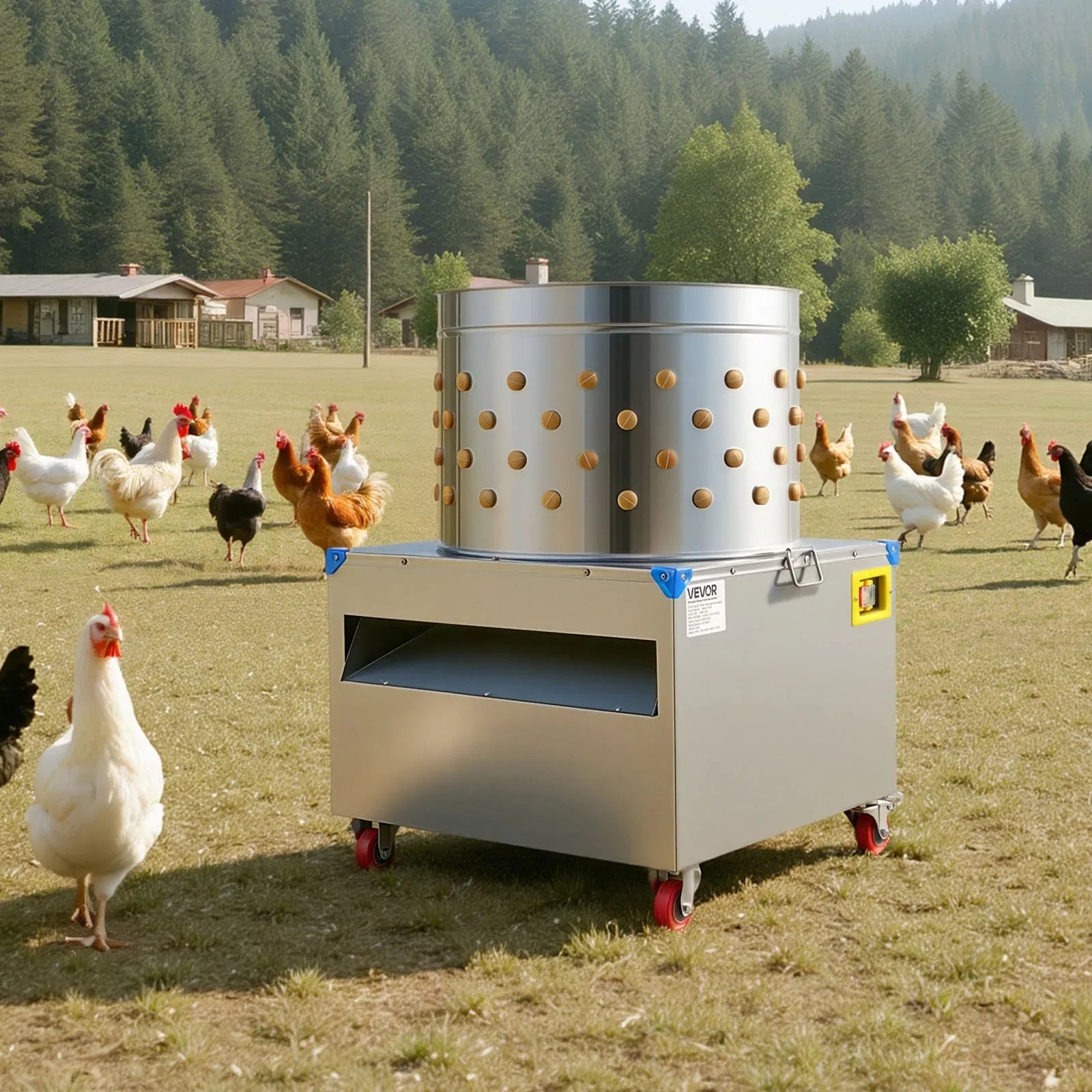 VEVOR Chicken Plucker Machine, 23.6 in Drum, 2200W & 240RPM Electric Chicken Plucking Machine with 119 Soft Fingers & Transport Wheels, Stainless Steel Feather Remover for Processing 2-4 Chicks Once