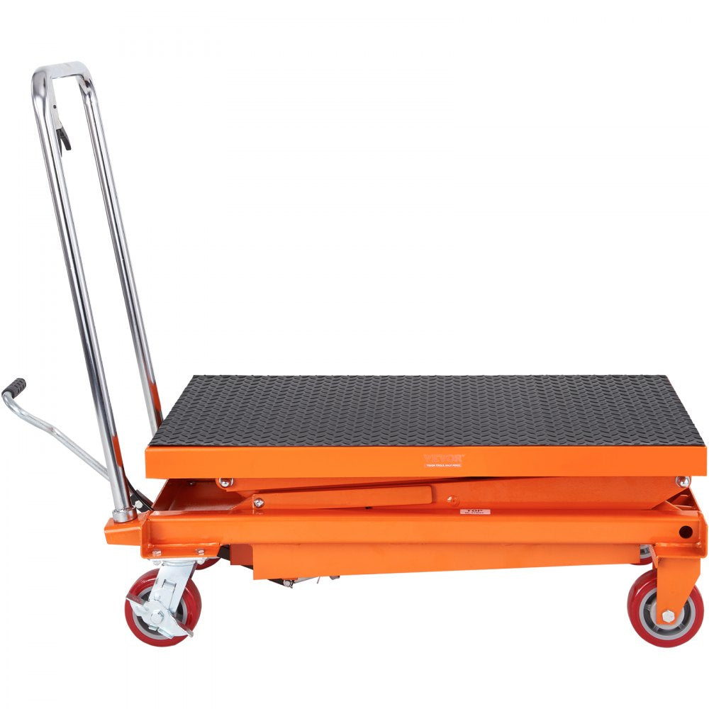 VEVOR Hydraulic Lift Table Cart, 770lbs Capacity 59" Lifting Height, Manual Double Scissor Lift Table with 4 Wheels and Non-slip Pad, Hydraulic Scissor Cart for Material Handling and Transportation
