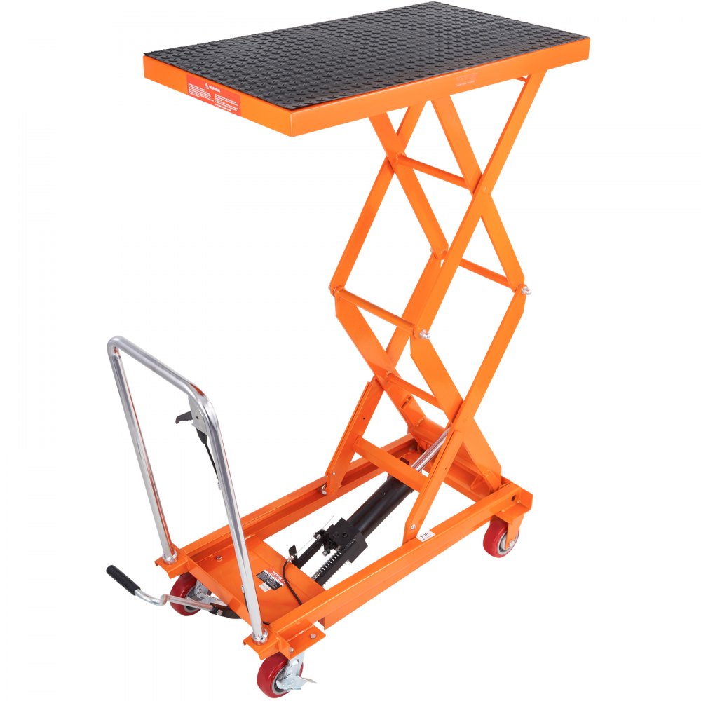 VEVOR Hydraulic Lift Table Cart, 770lbs Capacity 59" Lifting Height, Manual Double Scissor Lift Table with 4 Wheels and Non-slip Pad, Hydraulic Scissor Cart for Material Handling and Transportation