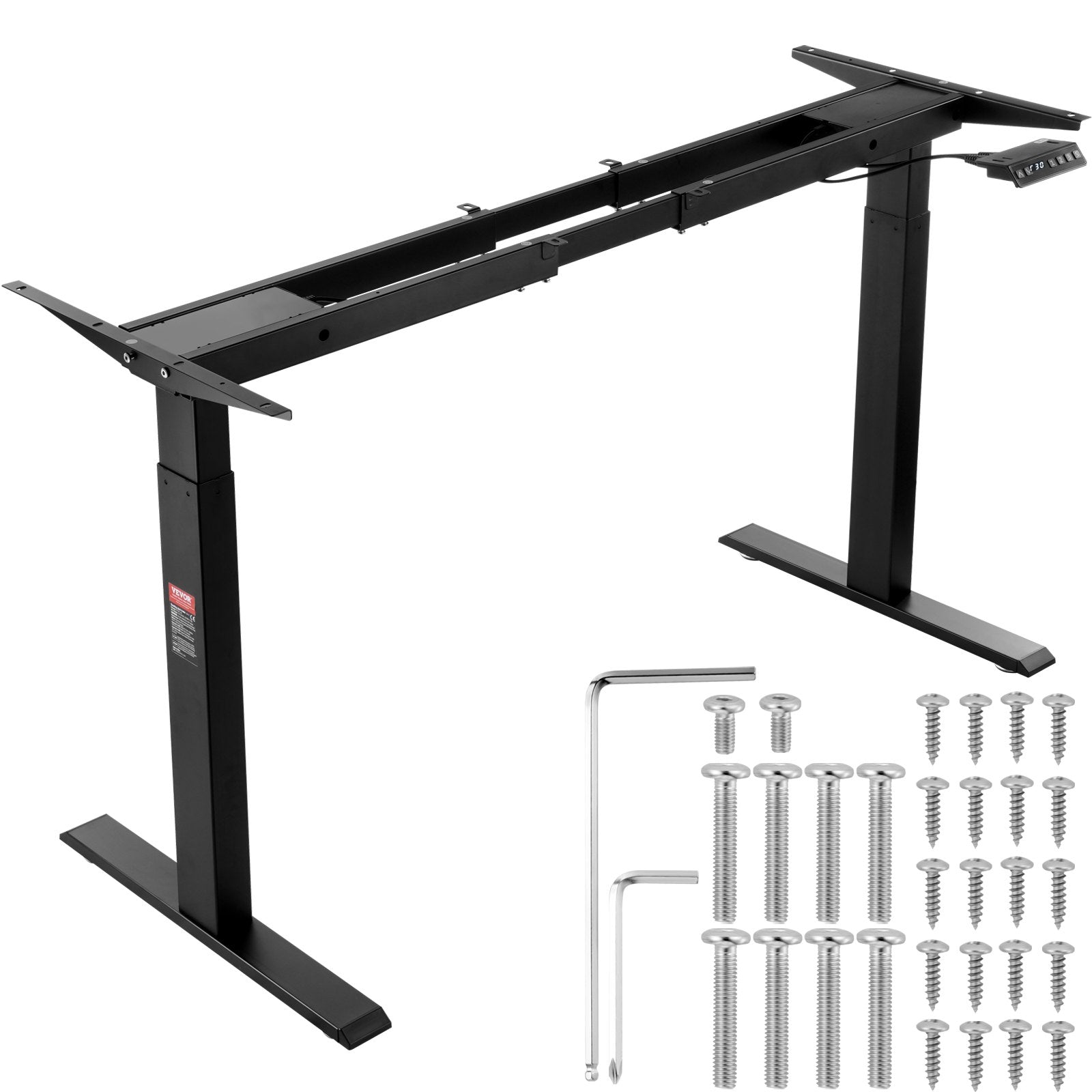 VEVOR Standing Desk Frame Dual Motor, Adjustable 27.6"-46.1" Height & 43.3"-70.1" Length Electric Stand Up Computer Desk Legs, Ergonomic DIY Workstation Base for Home and Office (Black Frame Only)