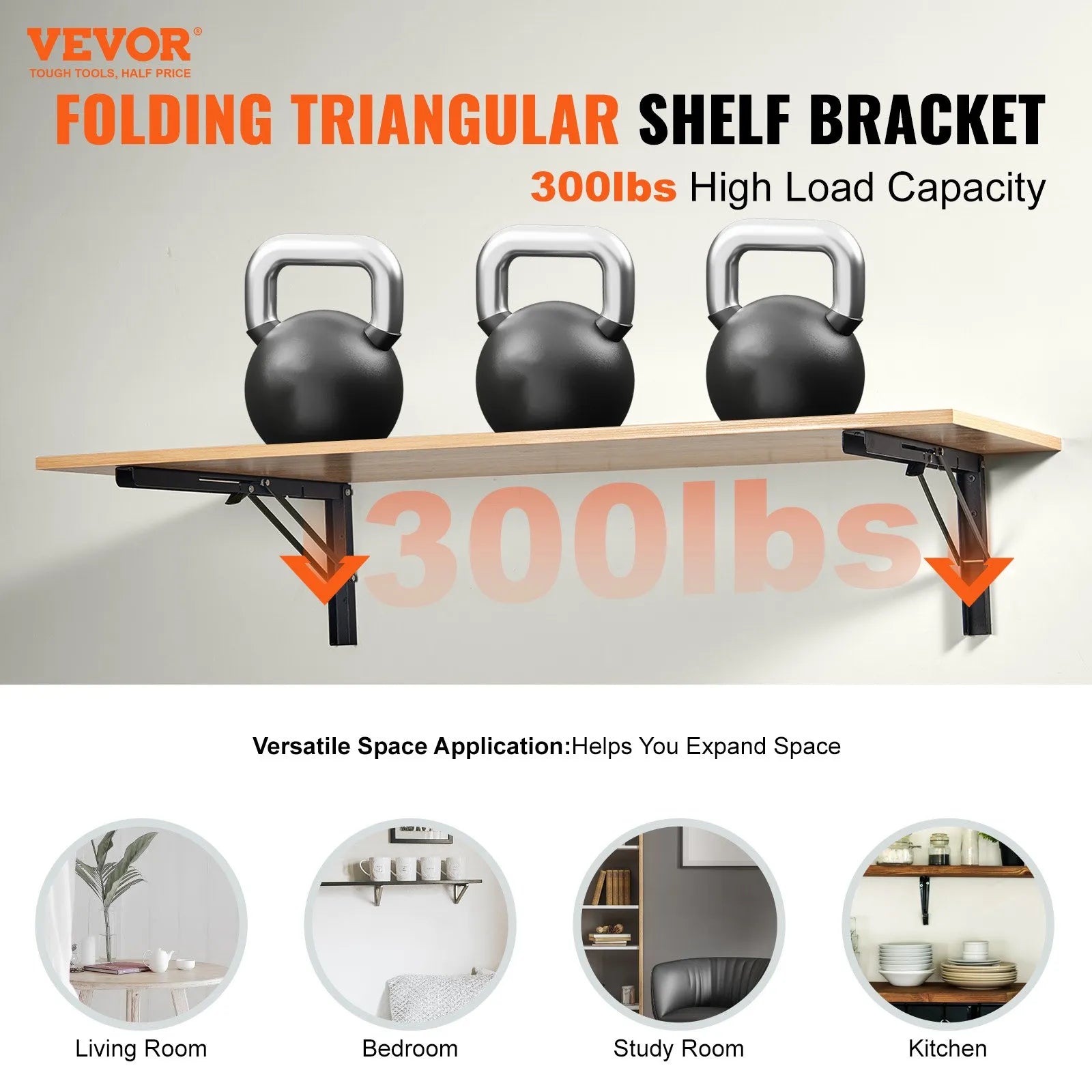 Vevor Folding Shelf Brackets 24" Heavy Duty 2pcs Floating 300 Lb Load Wall Mount