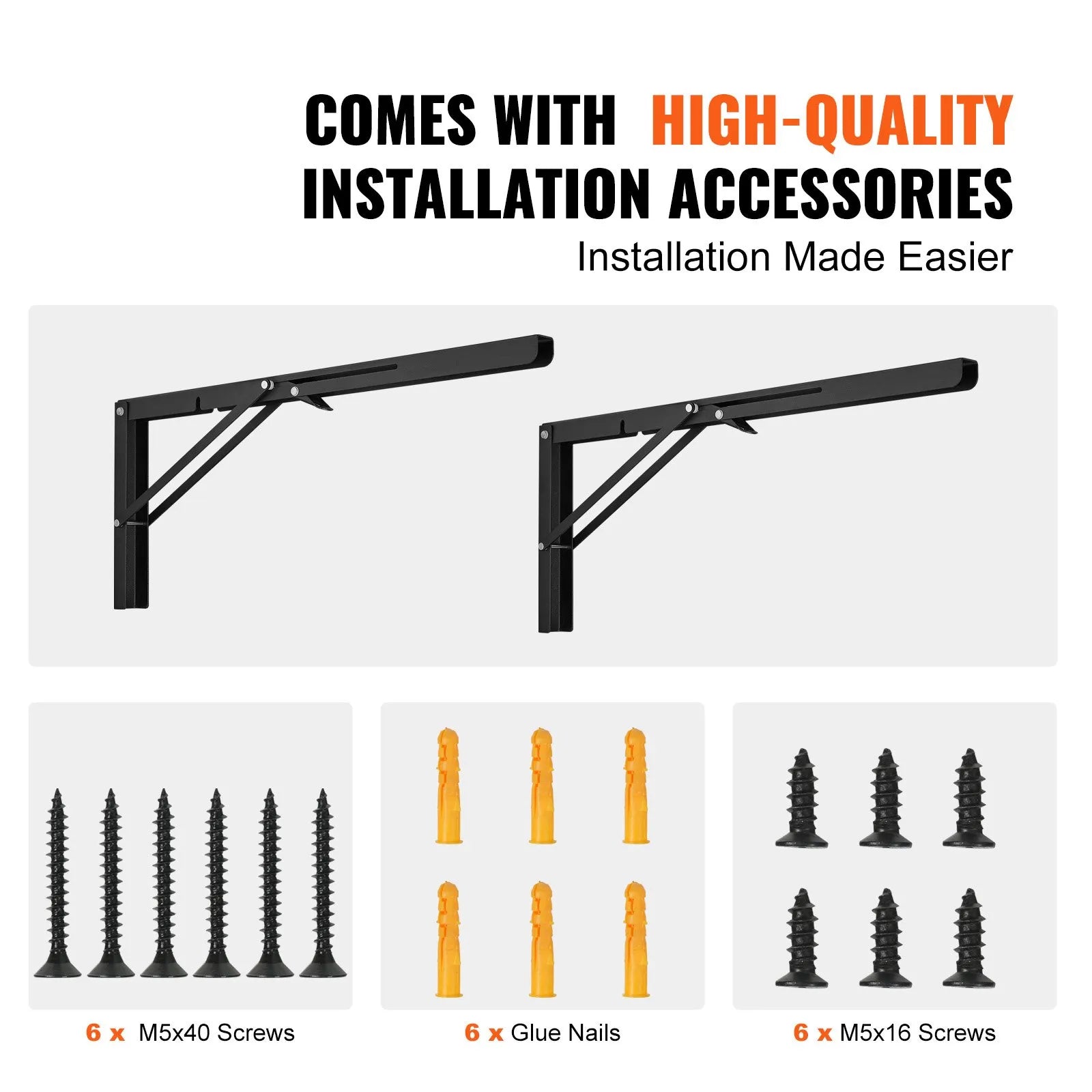 Vevor Folding Shelf Brackets 24" Heavy Duty 2pcs Floating 300 Lb Load Wall Mount