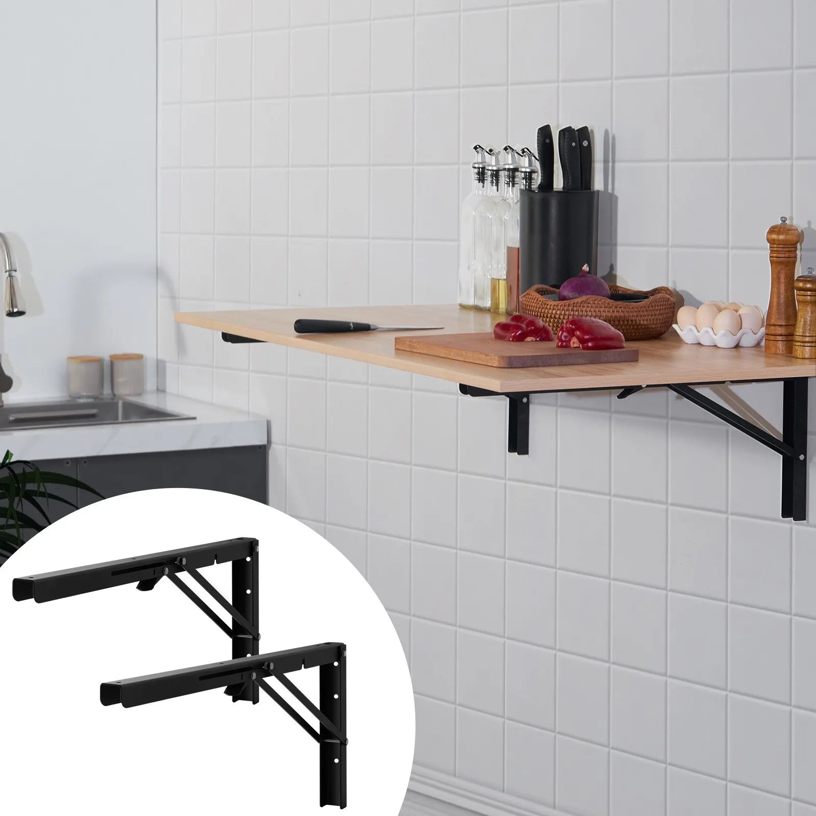 Vevor Folding Shelf Brackets 24" Heavy Duty 2pcs Floating 300 Lb Load Wall Mount