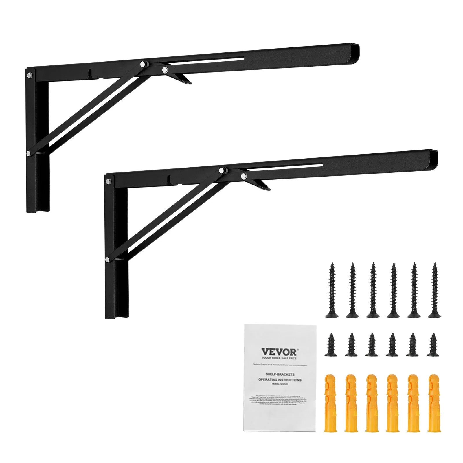 Vevor Folding Shelf Brackets 24" Heavy Duty 2pcs Floating 300 Lb Load Wall Mount
