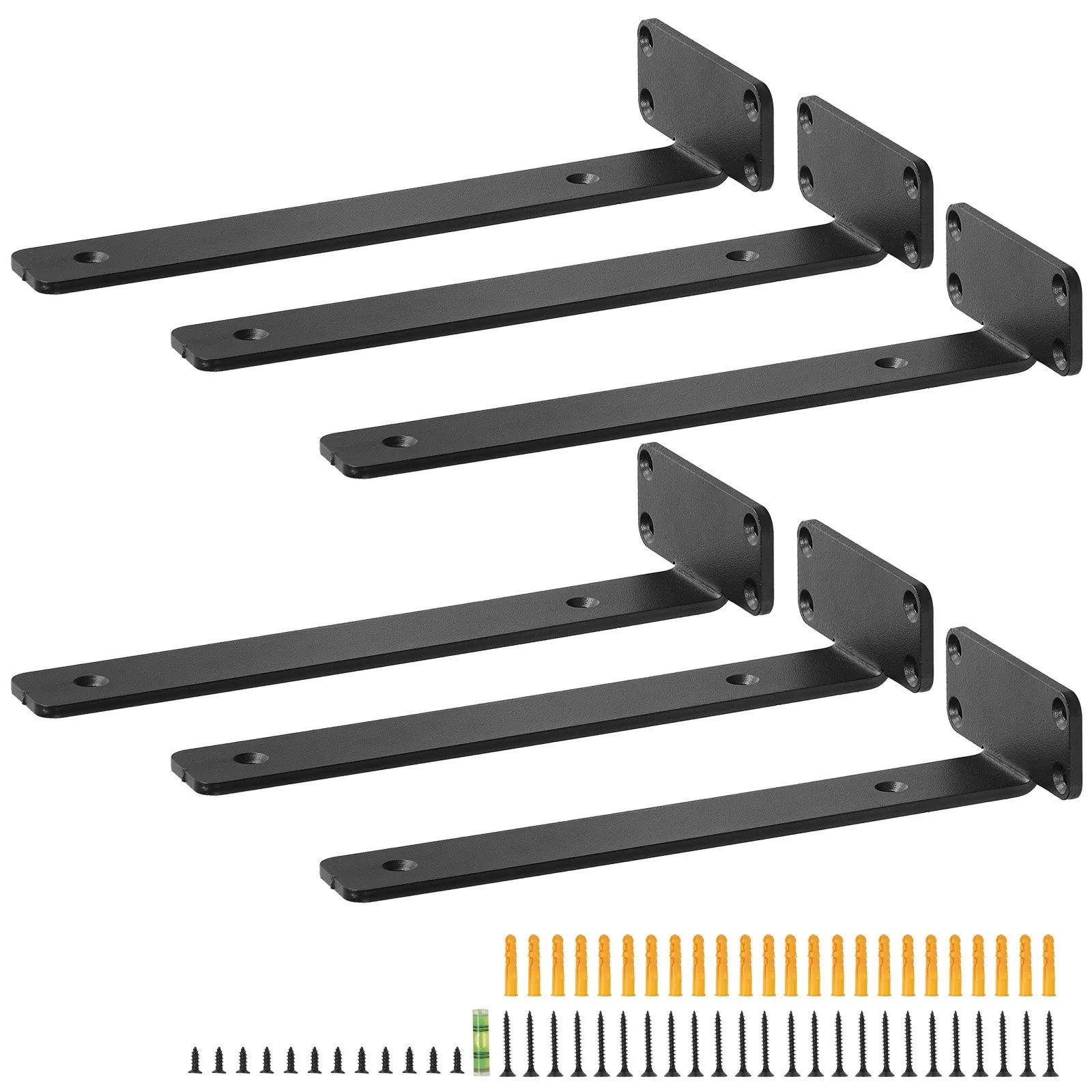 VEVOR Shelf Bracket, 12”L x 4”W x 1.6”H 6 Pcs, Heavy Duty Floating Shelf Brackets, Brackets for Shelves, 5mm Thick Matte Black L Shelf Bracket,Steel Shelving Brackets with 160 lbs Load Capacity