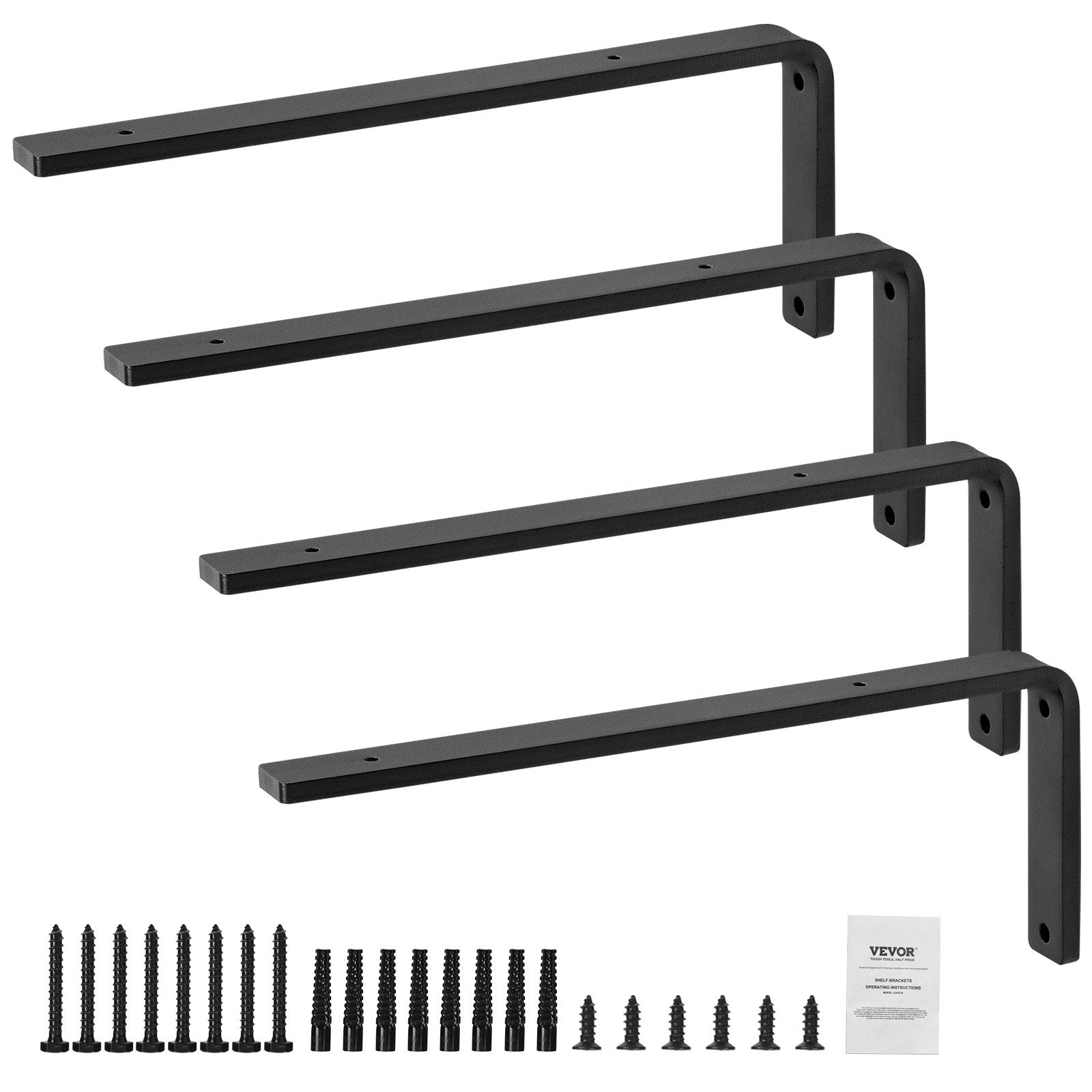 VEVOR Shelf Bracket, 16 x 6 in 4 Pcs, Heavy Duty Floating Shelf Brackets, Brackets for Shelves, 10mm Thick Matte Black L Shelf Bracket,Steel Shelving Brackets with 160 lbs Load Capacity