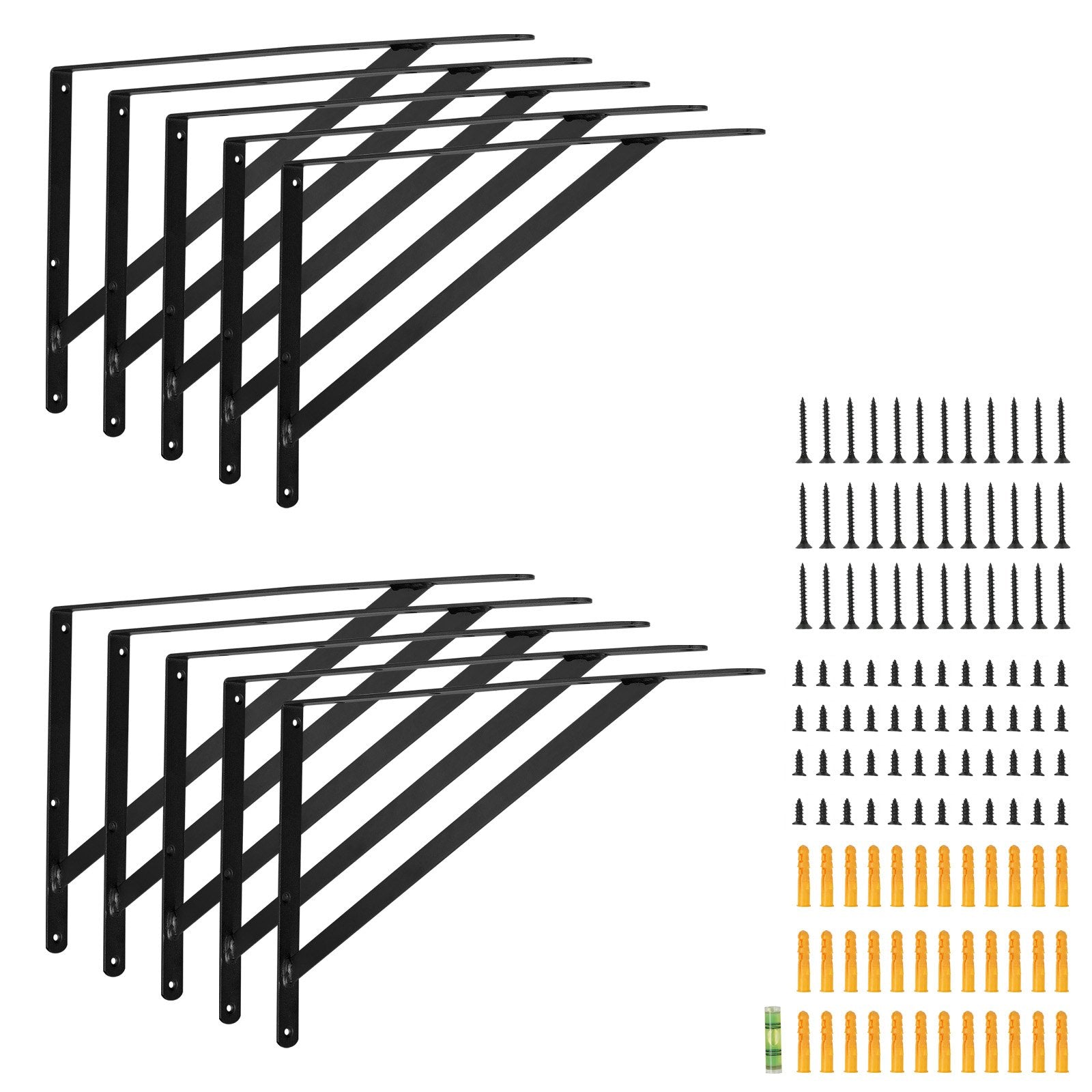 VEVOR Shelf Bracket, 12 x 8 in 10 Pcs, Heavy Duty Floating Shelf Brackets, Brackets for Shelves, 3mm Thick Matte Black Triangle Shelf Bracket,Steel Shelving Brackets with 160 lbs Load Capacity