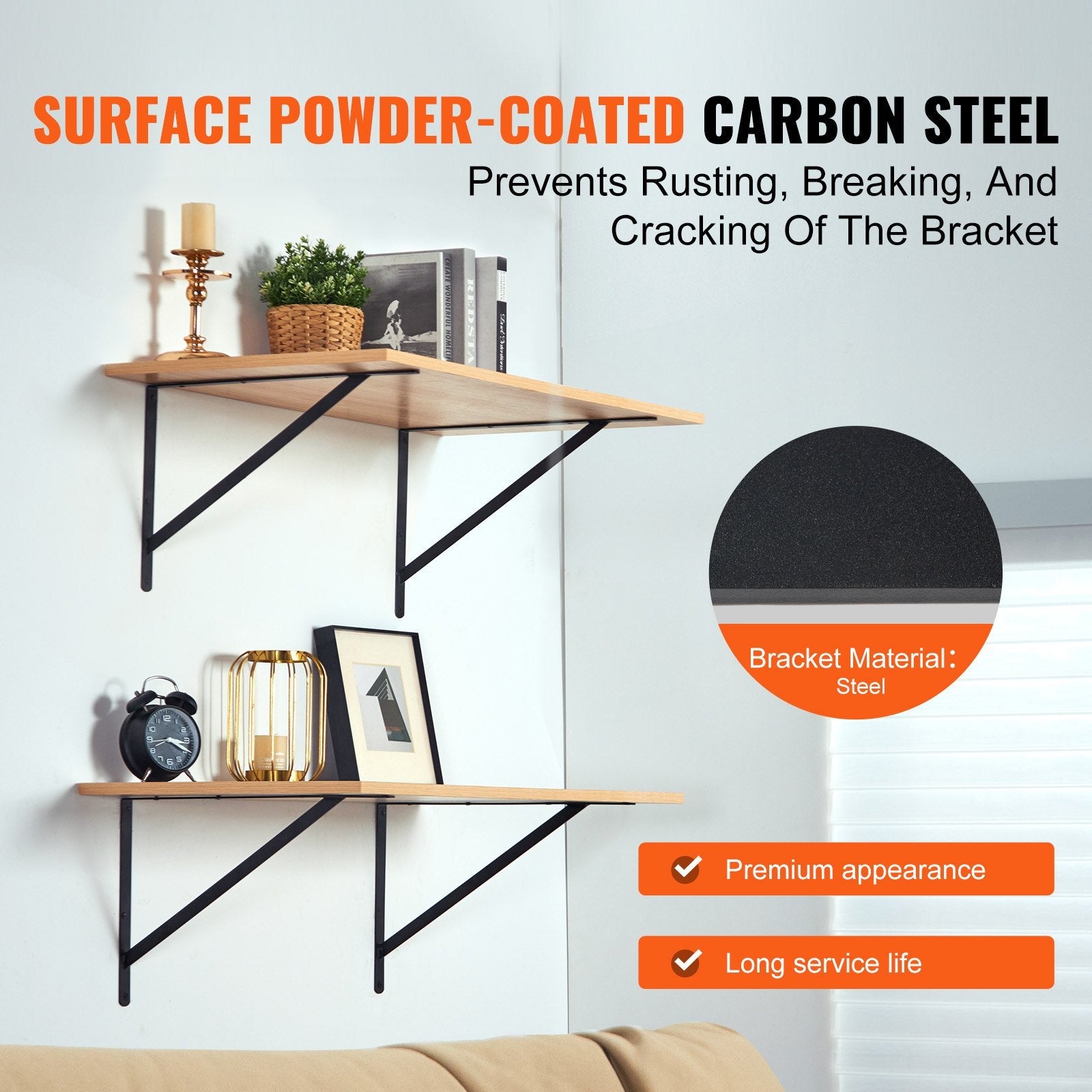 VEVOR Shelf Bracket, 18 x 12 in 12 Pcs, Heavy Duty Floating Shelf Brackets, Brackets for Shelves, 3mm Thick Matte Black Triangle Shelf Bracket,Steel Shelving Brackets with 160 lbs Load Capacity