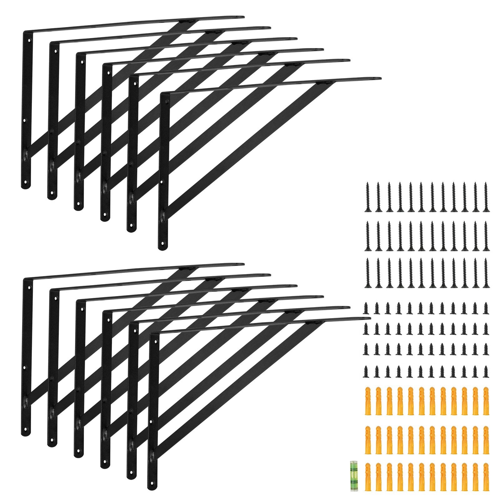 VEVOR Shelf Bracket, 18 x 12 in 12 Pcs, Heavy Duty Floating Shelf Brackets, Brackets for Shelves, 3mm Thick Matte Black Triangle Shelf Bracket,Steel Shelving Brackets with 160 lbs Load Capacity