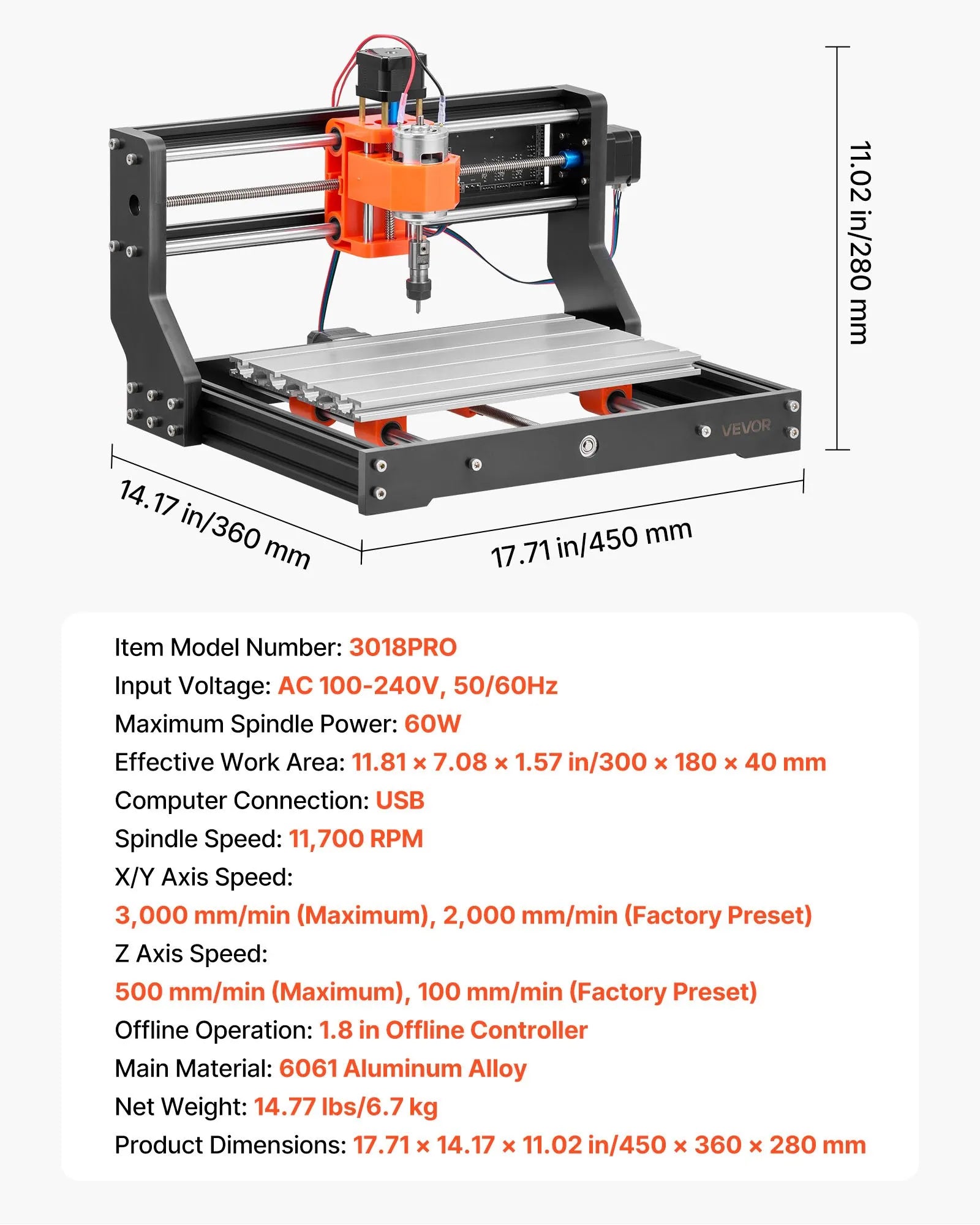 Vevor 3018 CNC Router Machine – 60W Spindle, 3-Axis Wood Engraving & Milling Machine