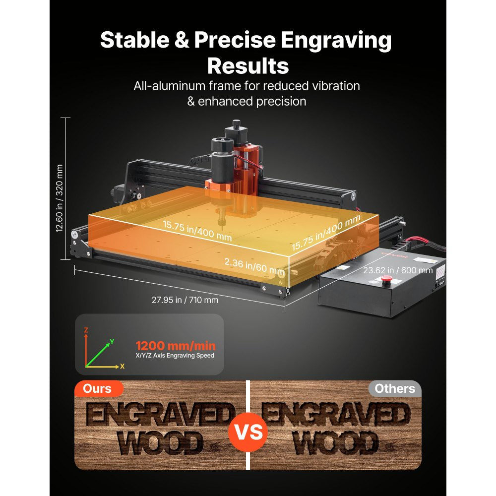 VEVOR CNC Router Machine – 300W Spindle | Large 400×400 mm Work Area