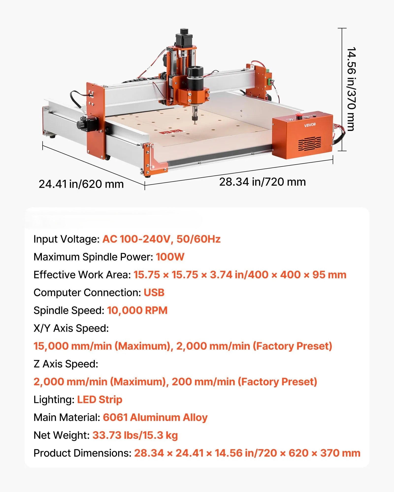 VEVOR CNC Router Machine – 100W Spindle | 4040PRO Linear Rail CNC