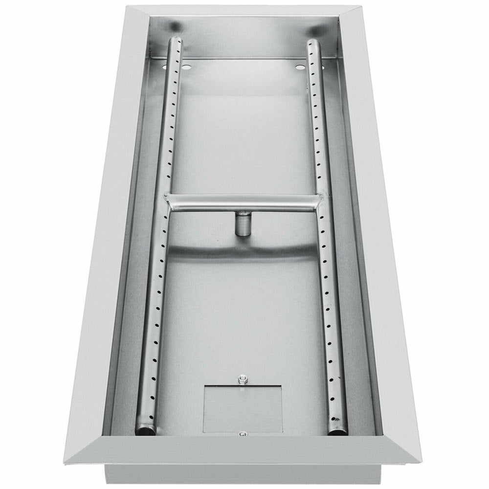 VEVOR 25.5x10 inch Fire Pit Pan Stainless Steel Rectangular Fire Pit Pan and Burner, 201 Series SS 90000 BTU Max, Built-in Fire Pit Pan Both for Propane Gas & Natural Gas Suitable for Indoor & Outdoor Use