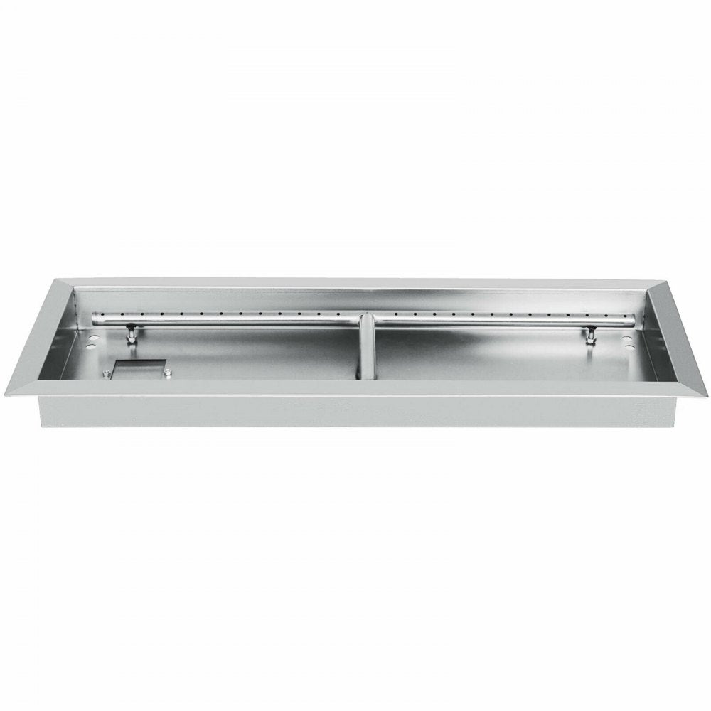 VEVOR 25.5x10 inch Fire Pit Pan Stainless Steel Rectangular Fire Pit Pan and Burner, 201 Series SS 90000 BTU Max, Built-in Fire Pit Pan Both for Propane Gas & Natural Gas Suitable for Indoor & Outdoor Use